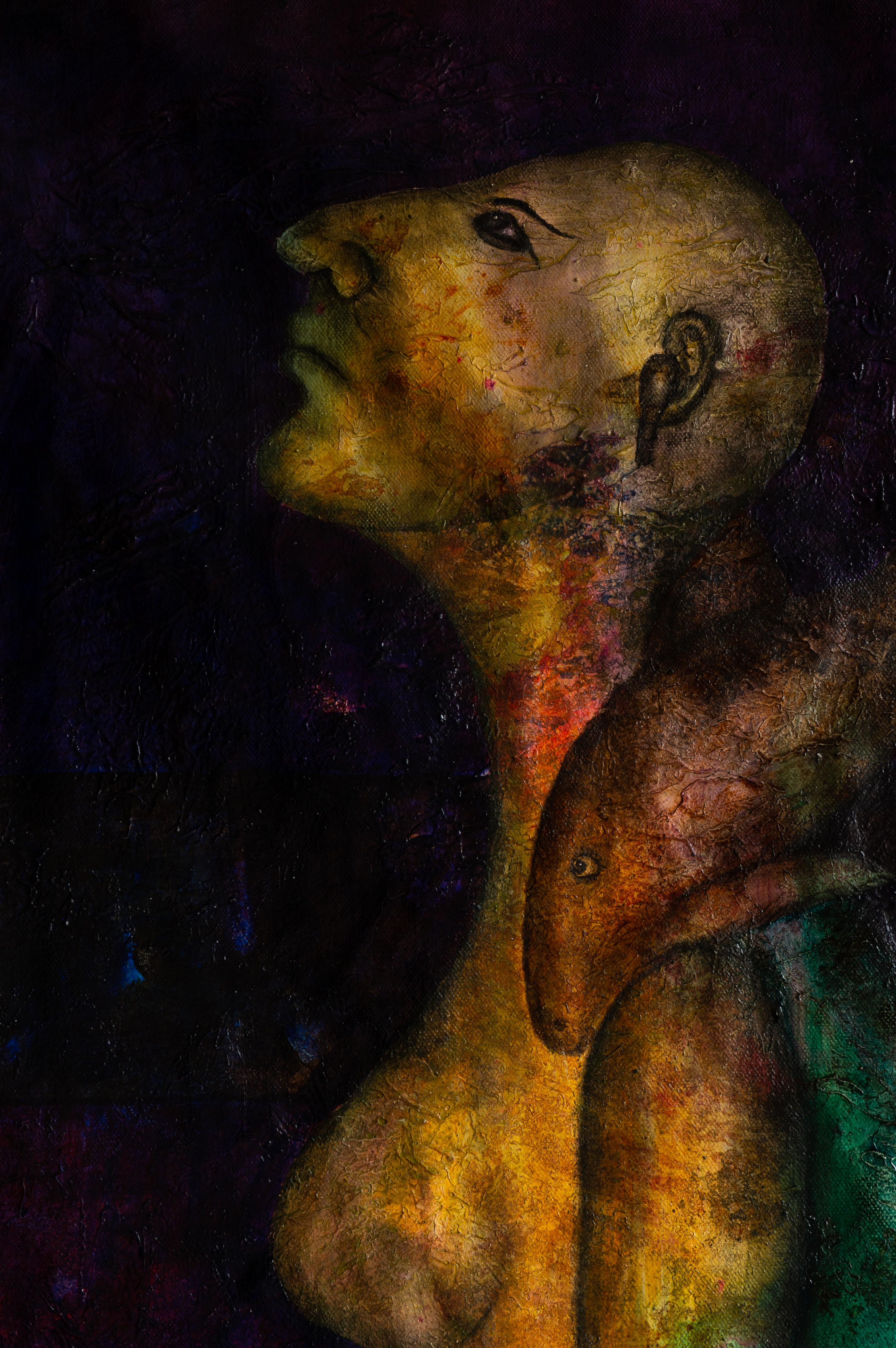 Sogno blu: Pittura murale a olio su tela, tecnica mista - Painting Surrealismo di Luis Alexander Rodríguez (Ie-Xiua)