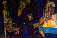 Sogno blu: Pittura murale a olio su tela, tecnica mista