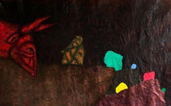 Peinture à l'huile contemporaine avec animaux et environnement abstrait. "Coloquios