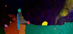 Pintura Abstracta En Tonos Violetas Con Figuración. "Encuentros al Amanecer"