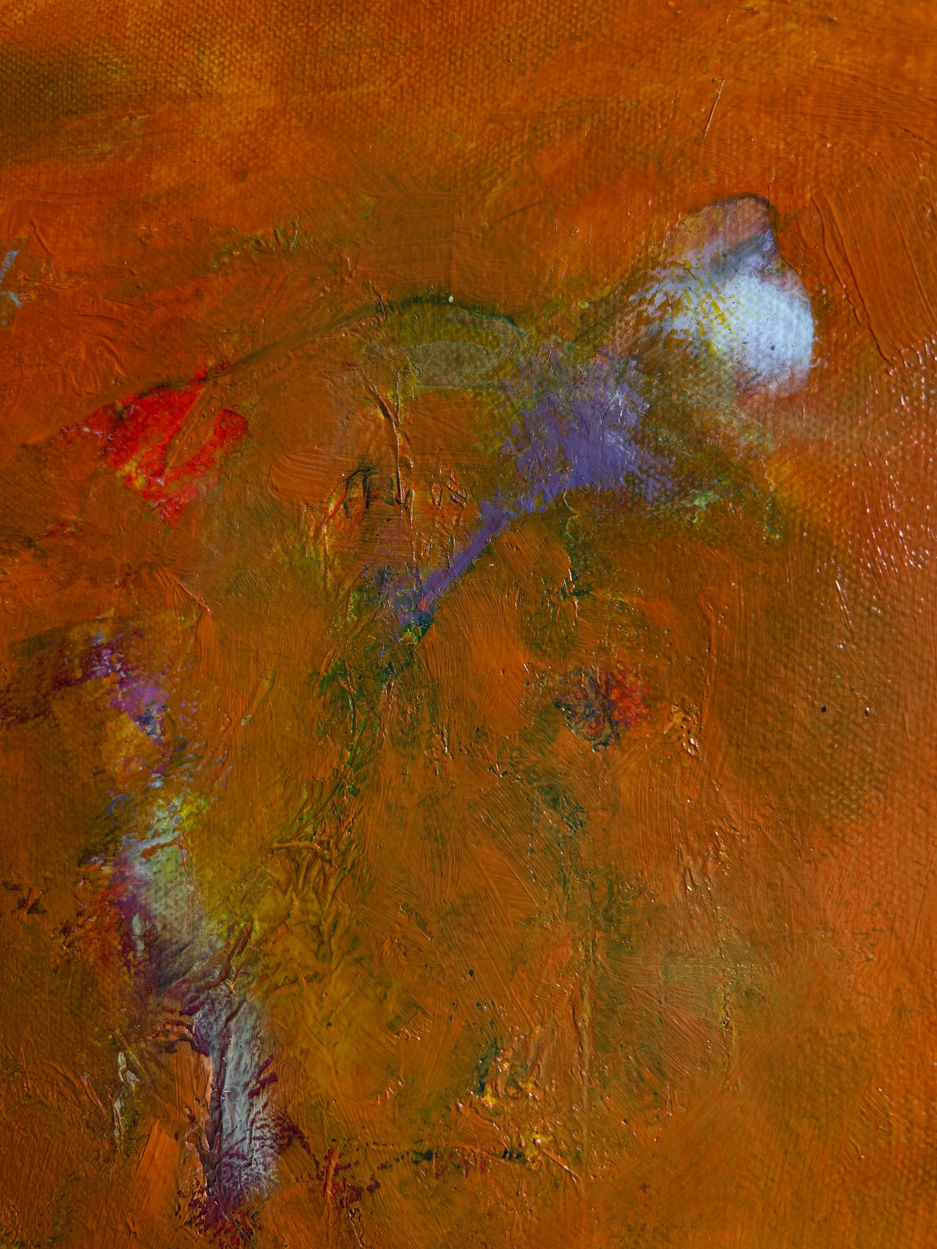 Contemporary Abstract Oil Painting In Orange, Yellows and Green, 