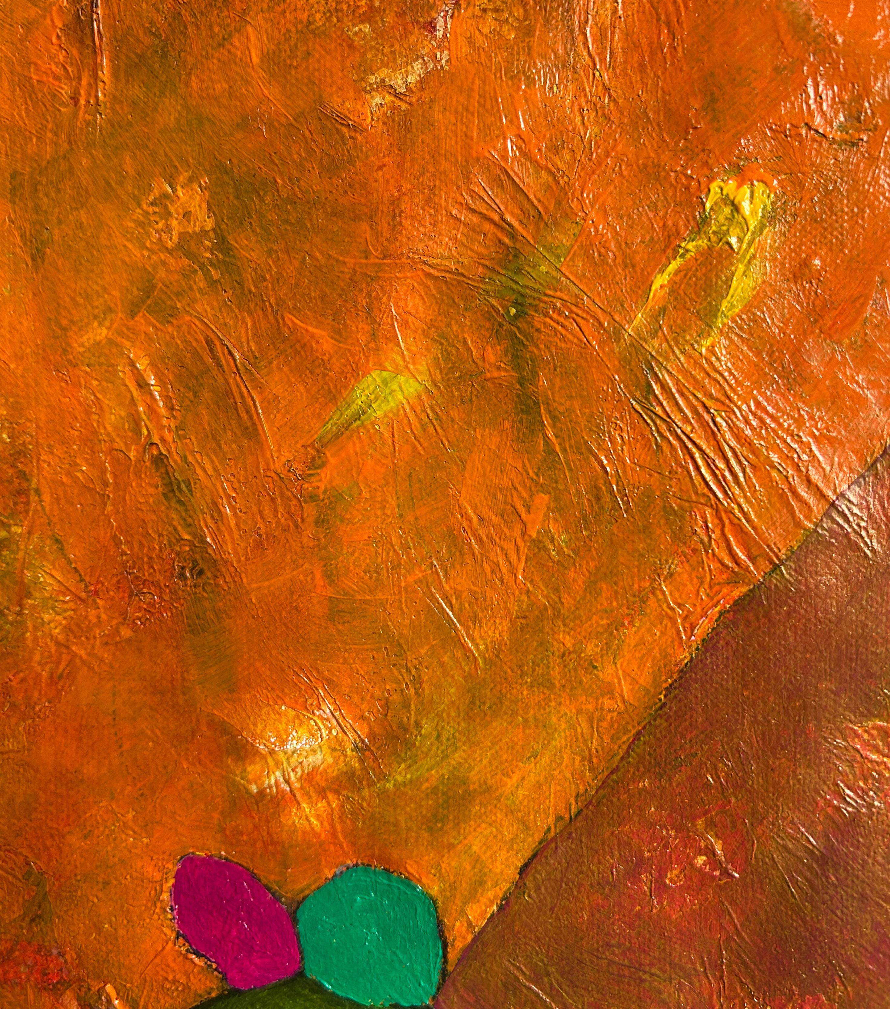 Contemporary Abstract Oil Painting In Orange, Yellows and Green, 