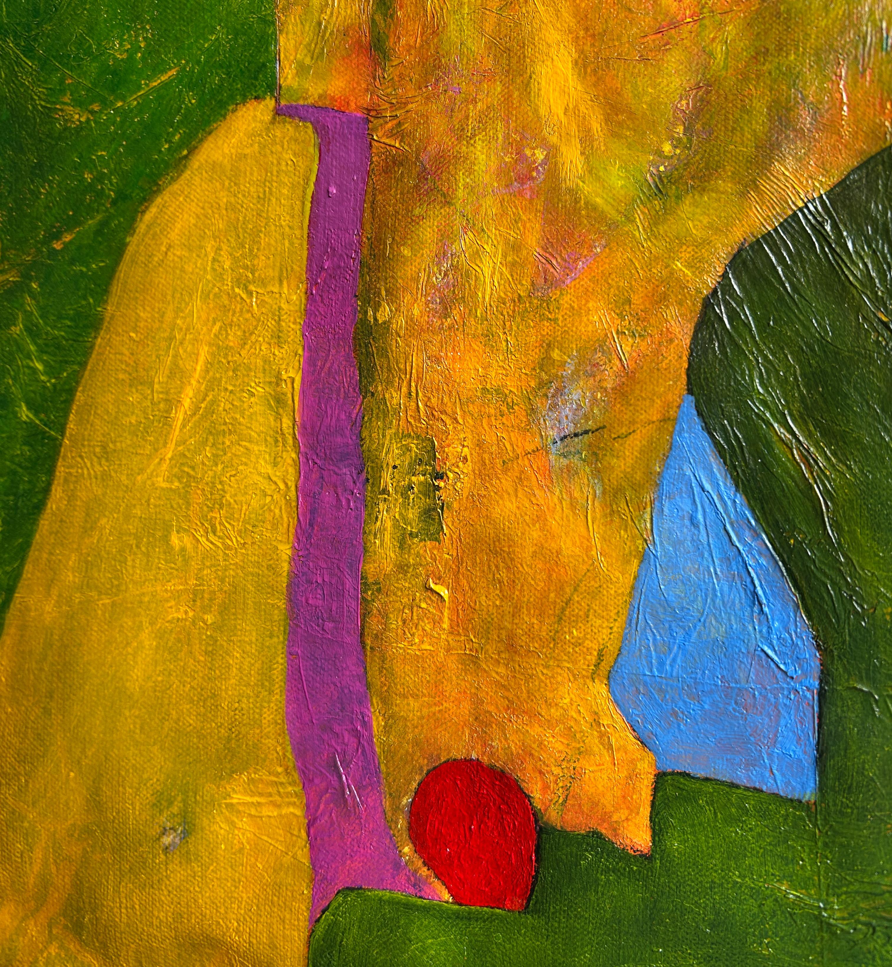 Contemporary Abstract Oil Painting In Orange, Yellows and Green, 
