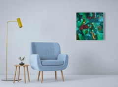 Contemporary Abstract Oil Painting on Canvas in Green "Whispers of the Jungle"