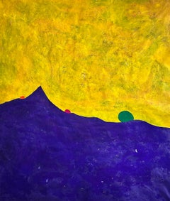 Contemporary Abstract Painting on Canvas in Yellow and Blue Violet "Horizons"