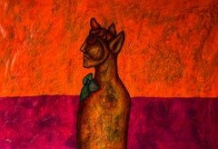 Arte contemporanea, Olio su tela e texture, Uomo-Animale e Fiore. "I doni"