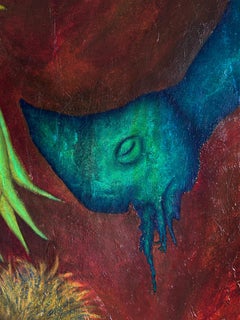 Contemporary Oil on Canvas, Figurative and Gold. "Allies of the Night"