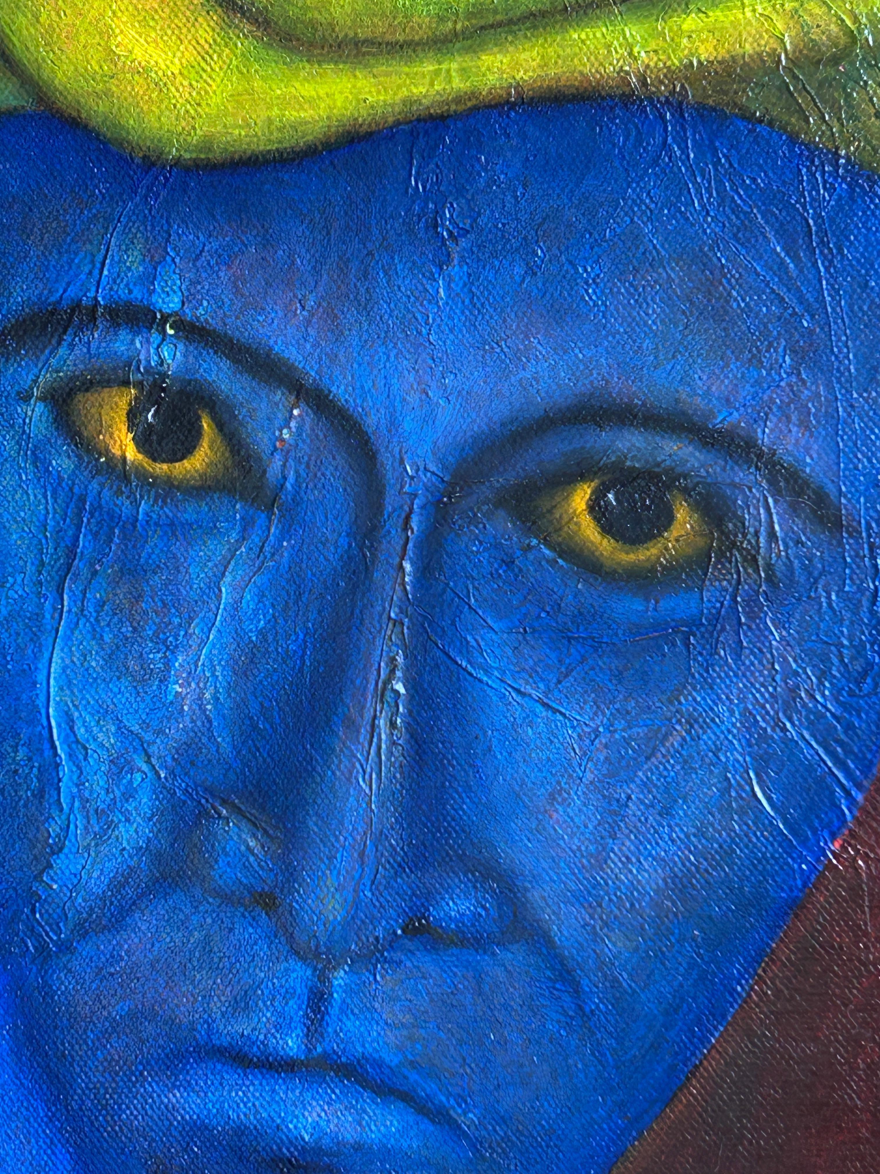 Zeitgenössisches Öl auf Leinwand, figurativ und Gold. 