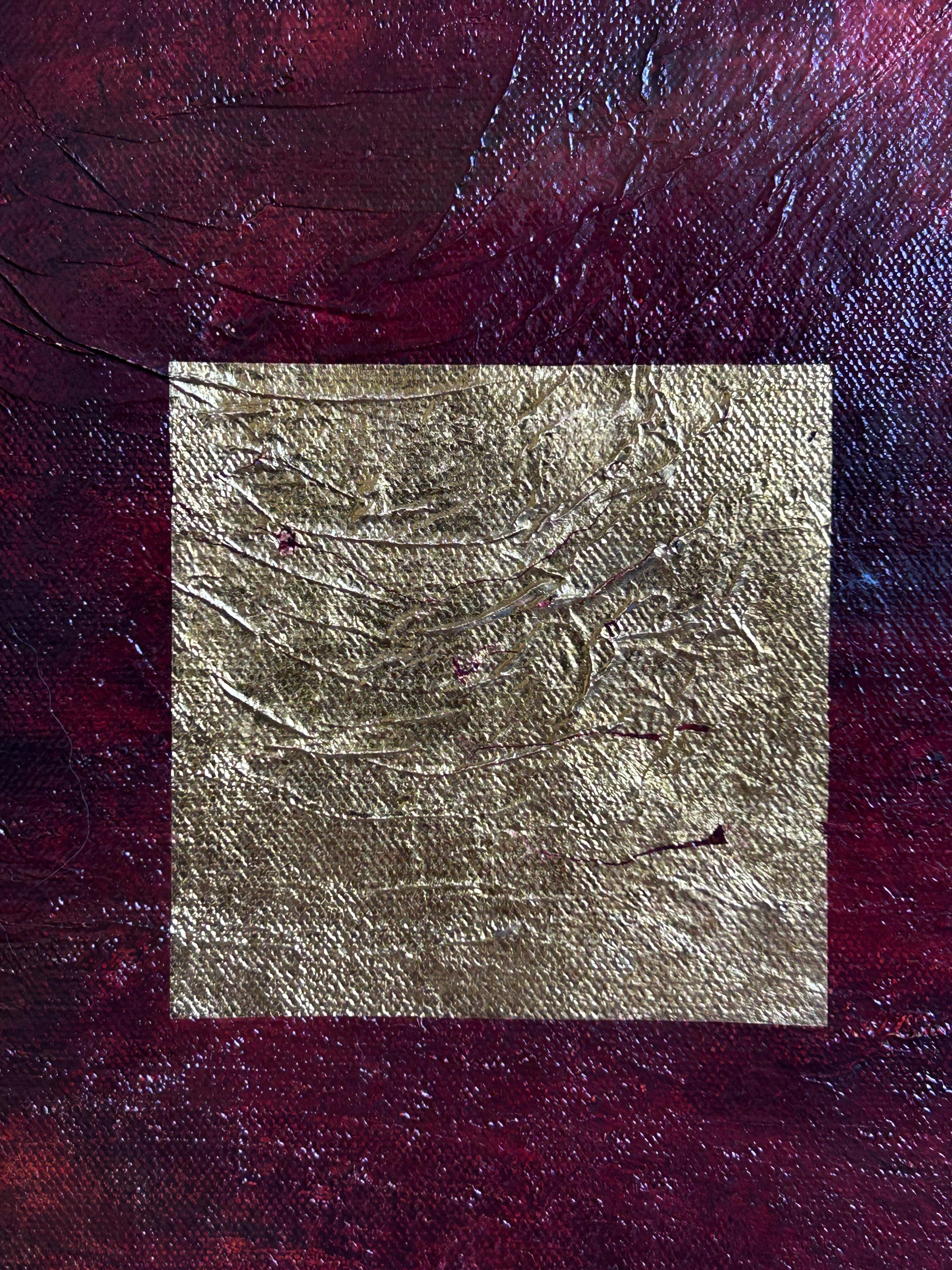 Zeitgenössisches Öl auf Leinwand, figurativ und Gold. 