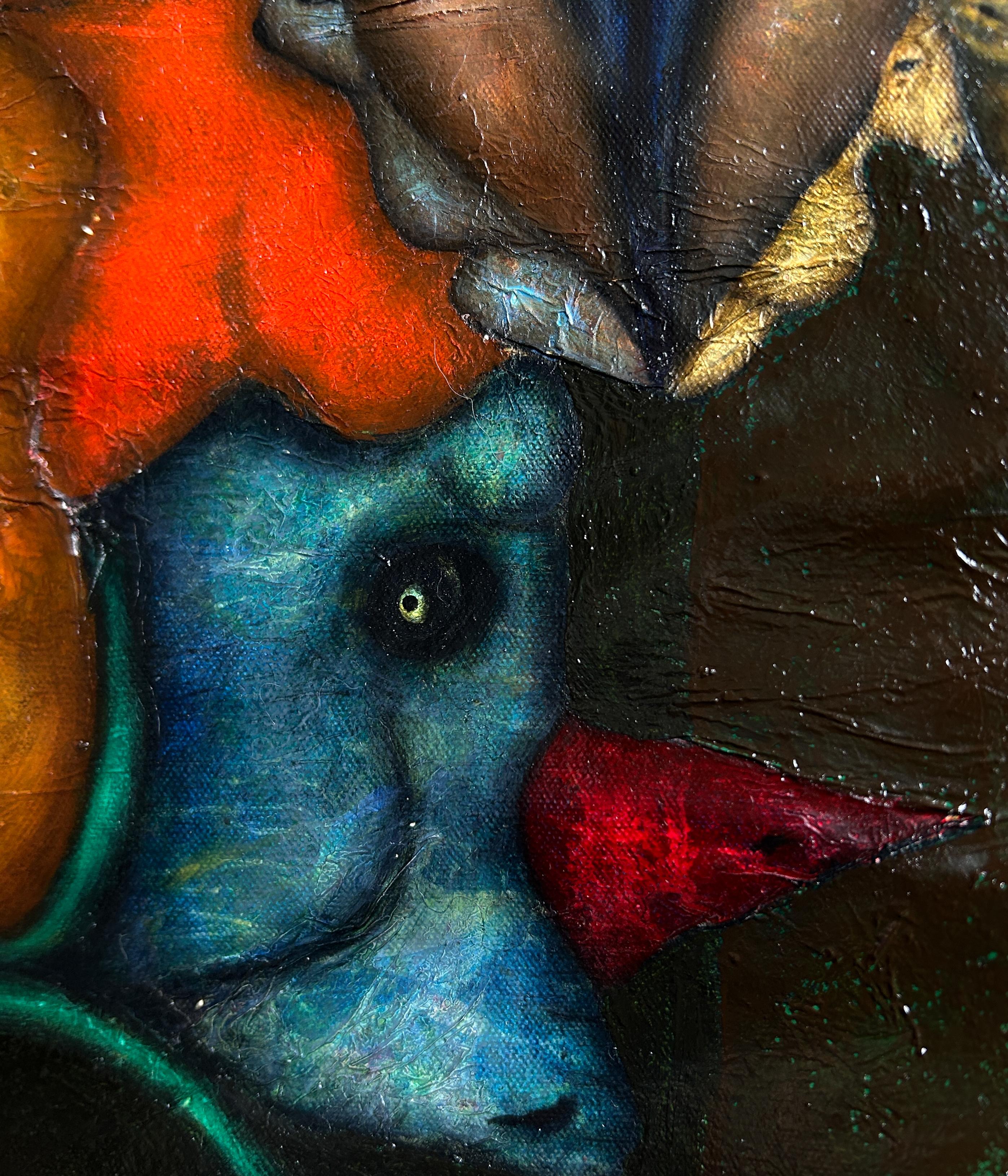 Oil on canvas of a dreamlike scene of fantastic animals and men, which aims to create in the viewer a reflection of union between species and that we are all one.

Made with professional Winsor & Newton colors protected with glossy varnish with UV
