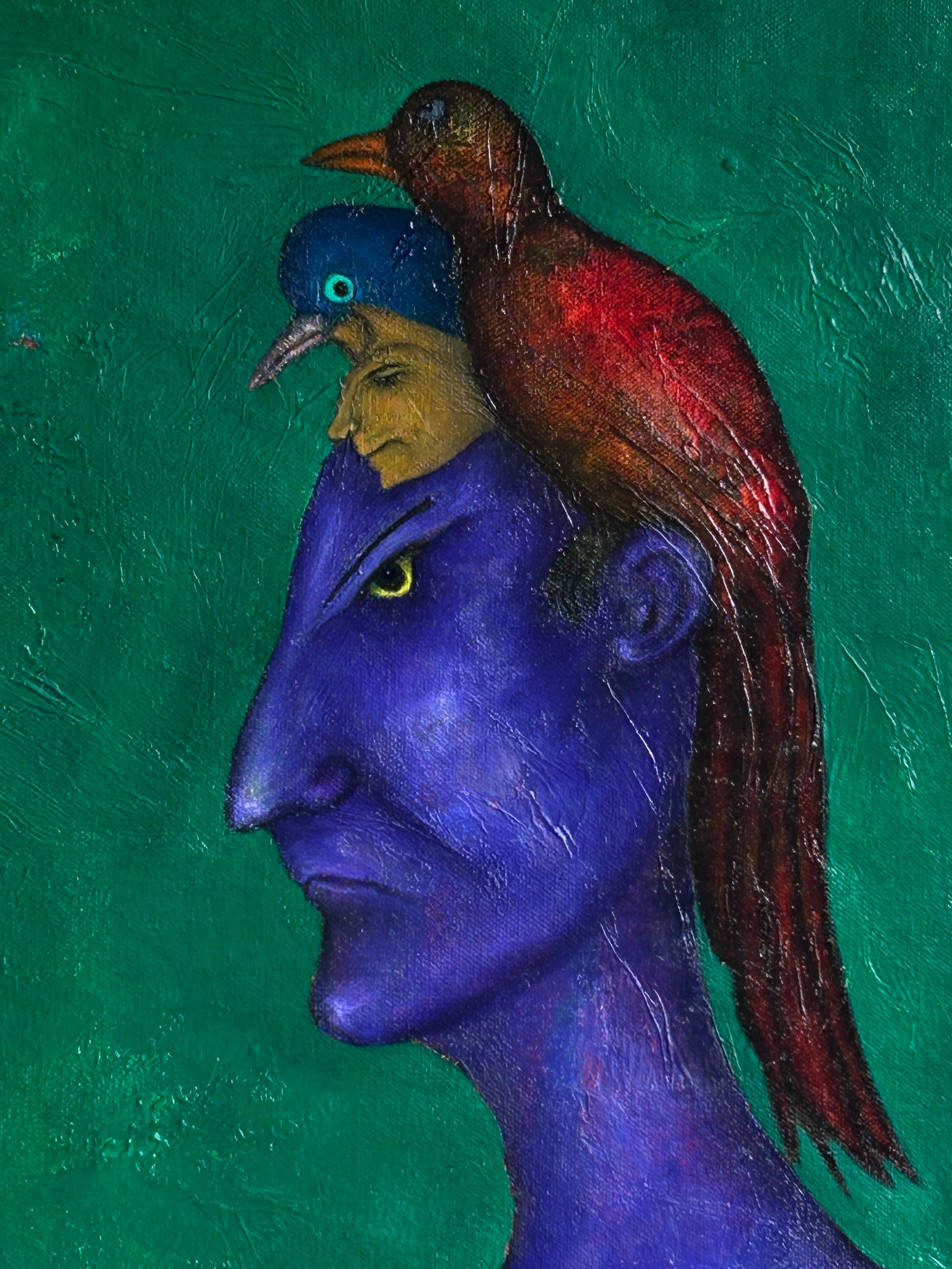 Zeitgenössisches Ölgemälde auf Leinwand Grün und Lila. Der leuchtende Moment #3 im Angebot 7