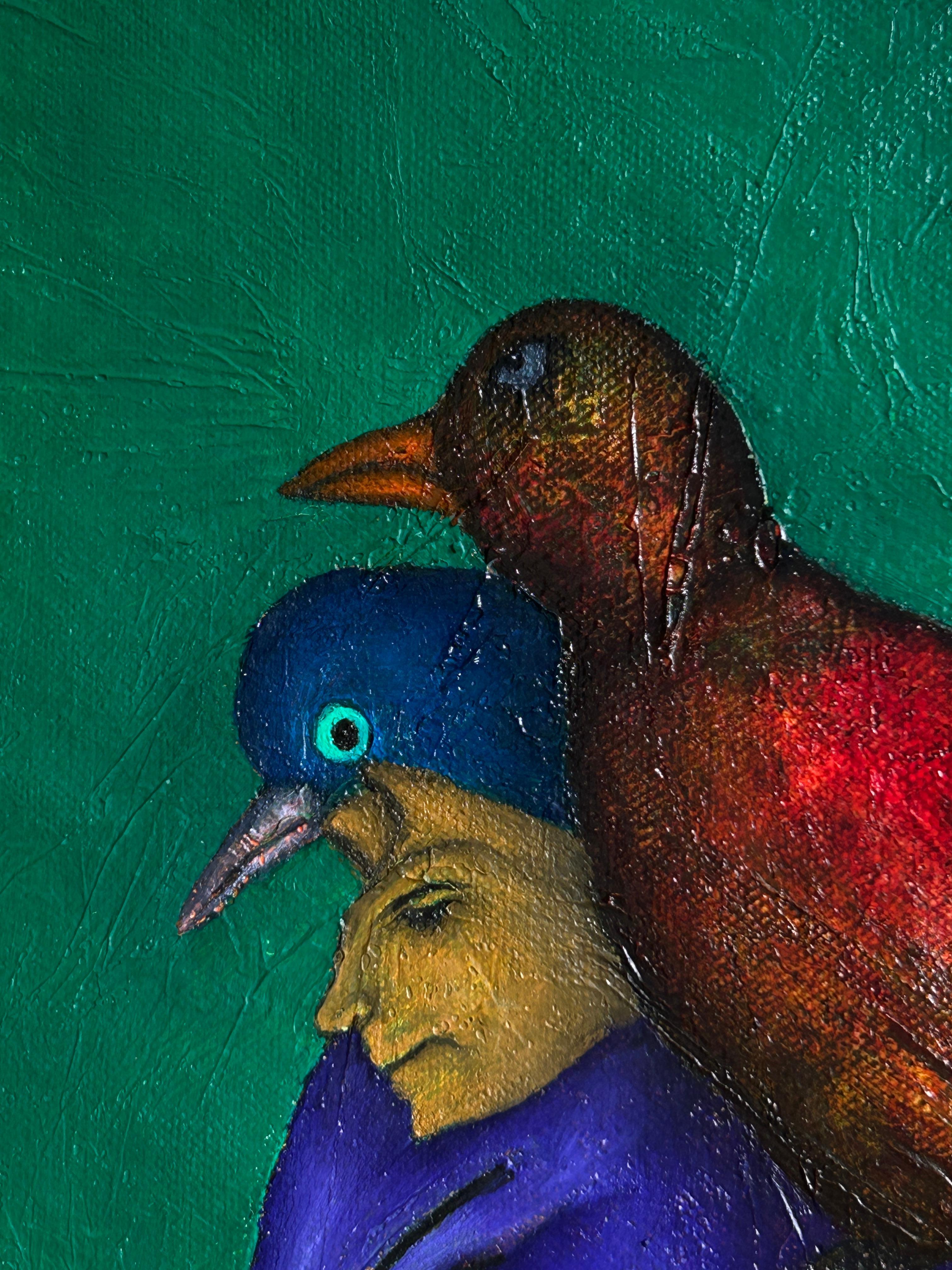 Zeitgenössisches Ölgemälde auf Leinwand Grün und Lila. Der leuchtende Moment #3 im Angebot 3