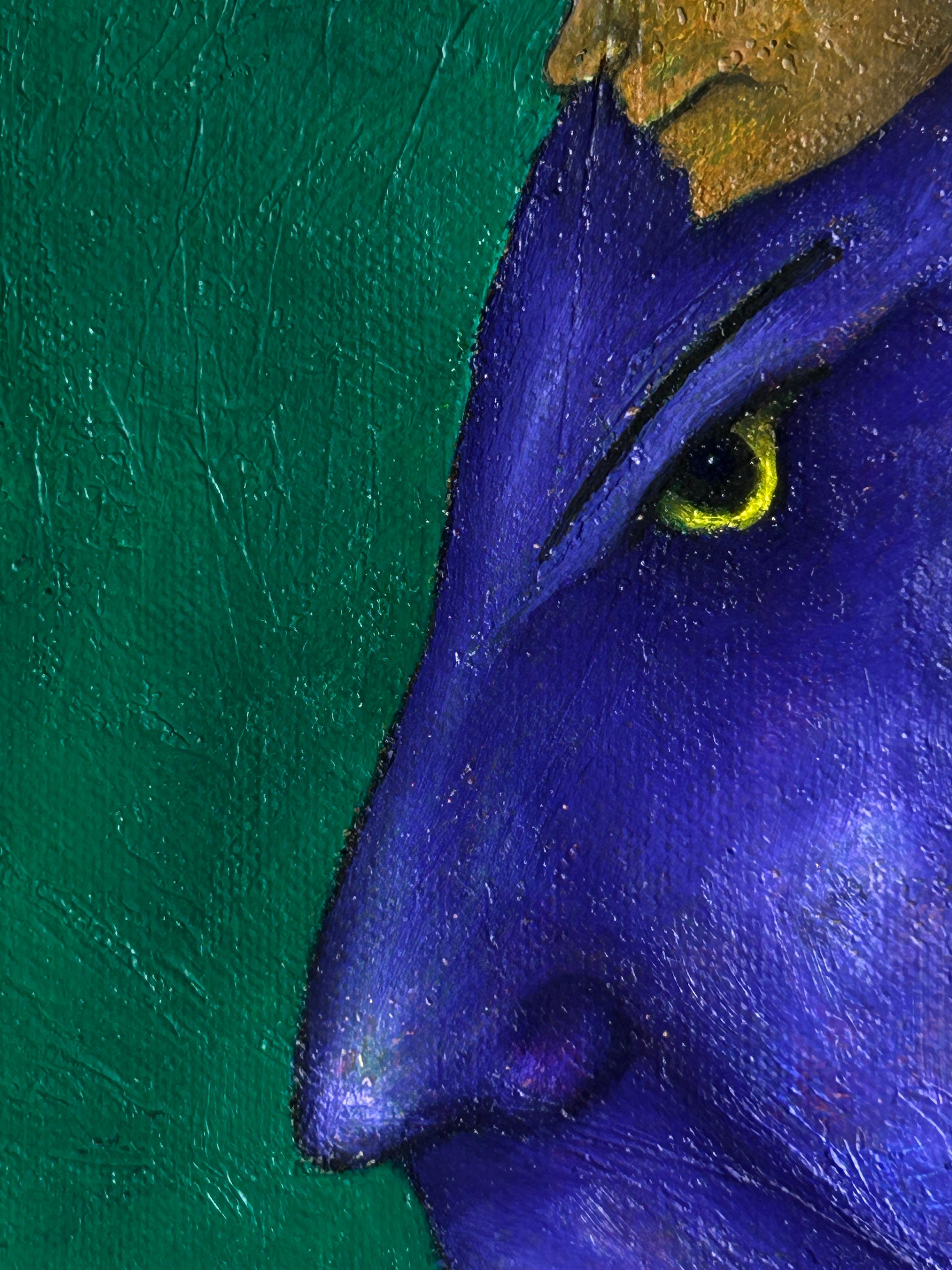 Zeitgenössisches Ölgemälde auf Leinwand Grün und Lila. Der leuchtende Moment #3 im Angebot 4