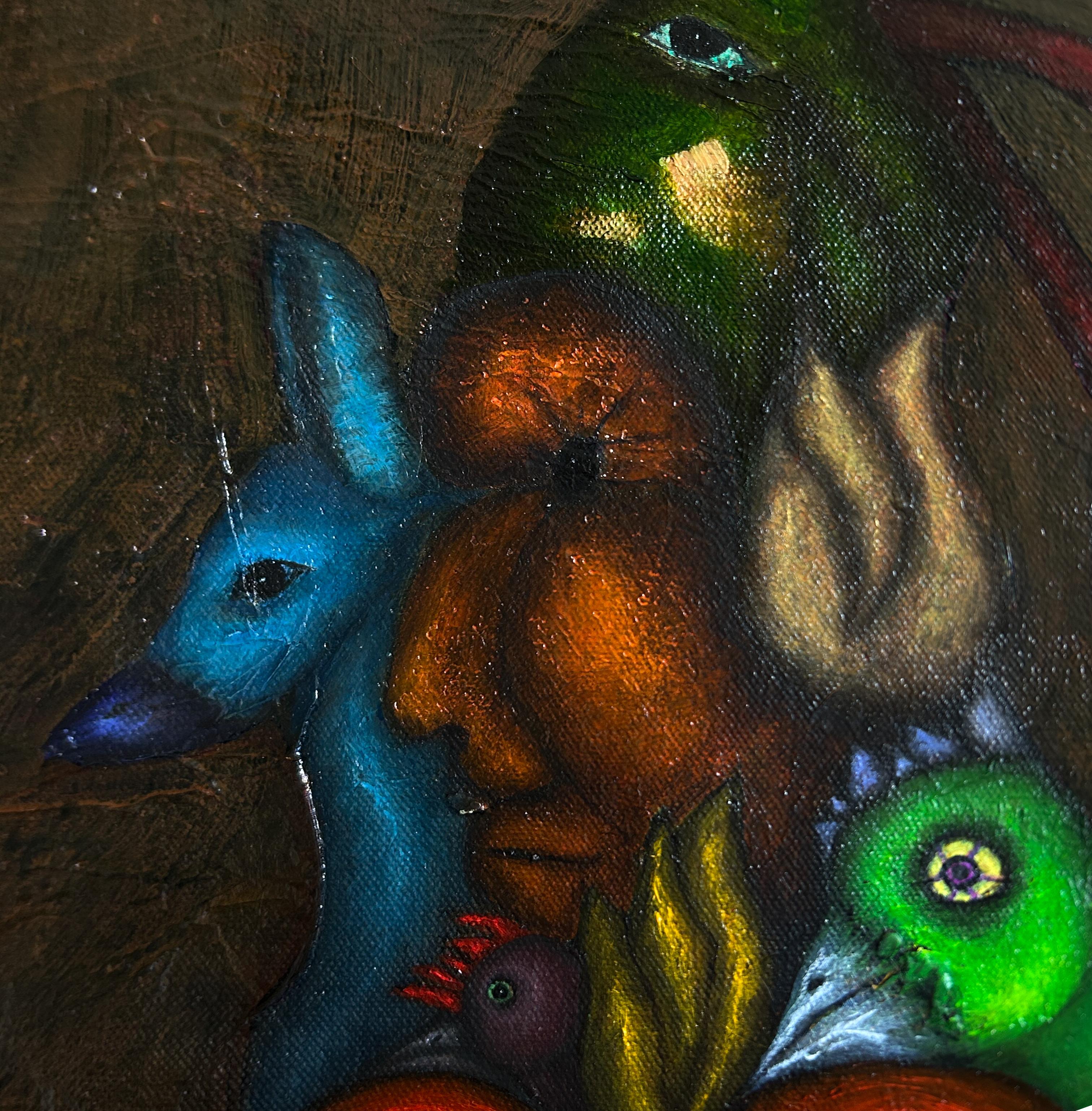 Contemporary Ölgemälde mit Figuren und Tieren 