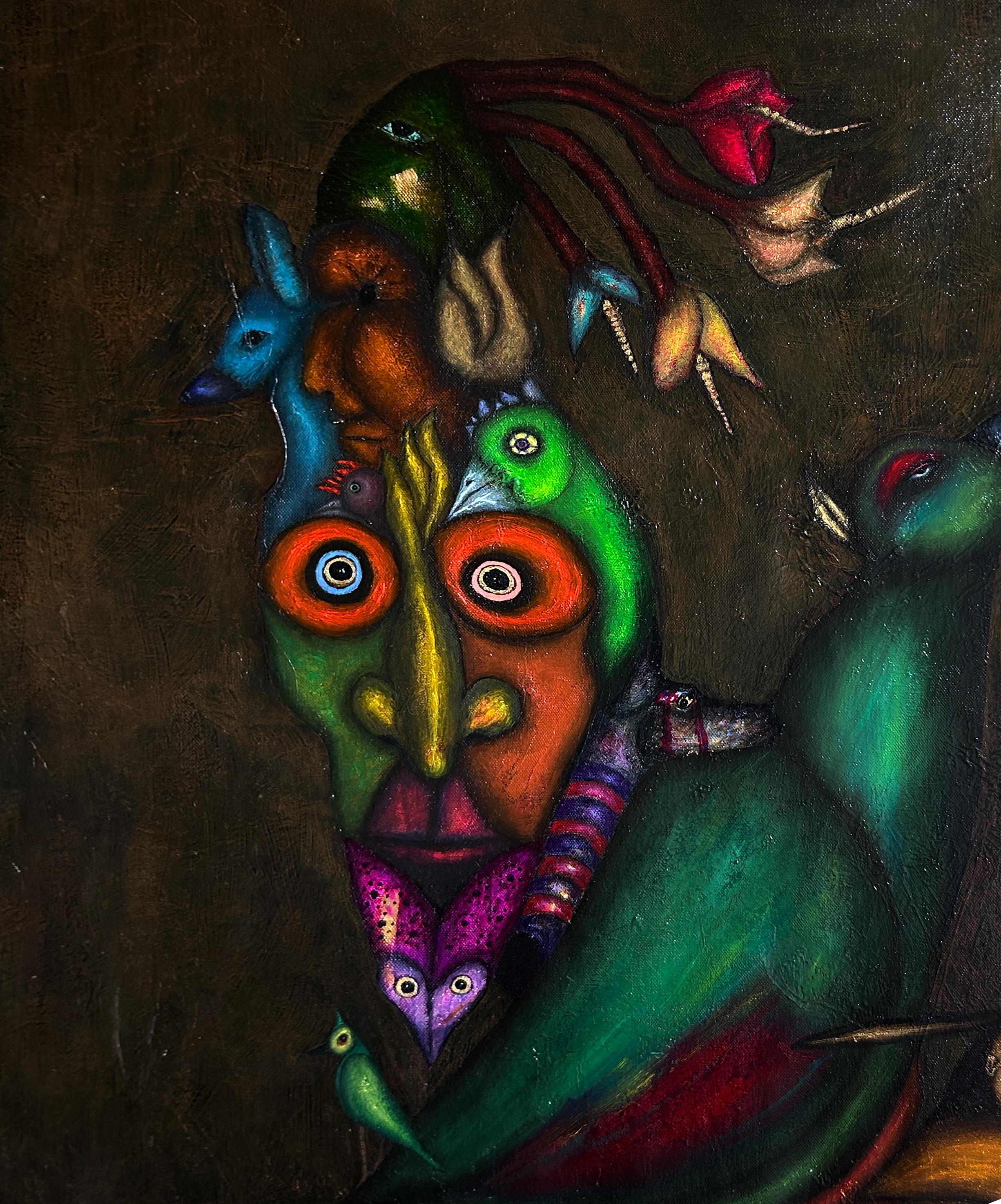 Contemporary Ölgemälde mit Figuren und Tieren 