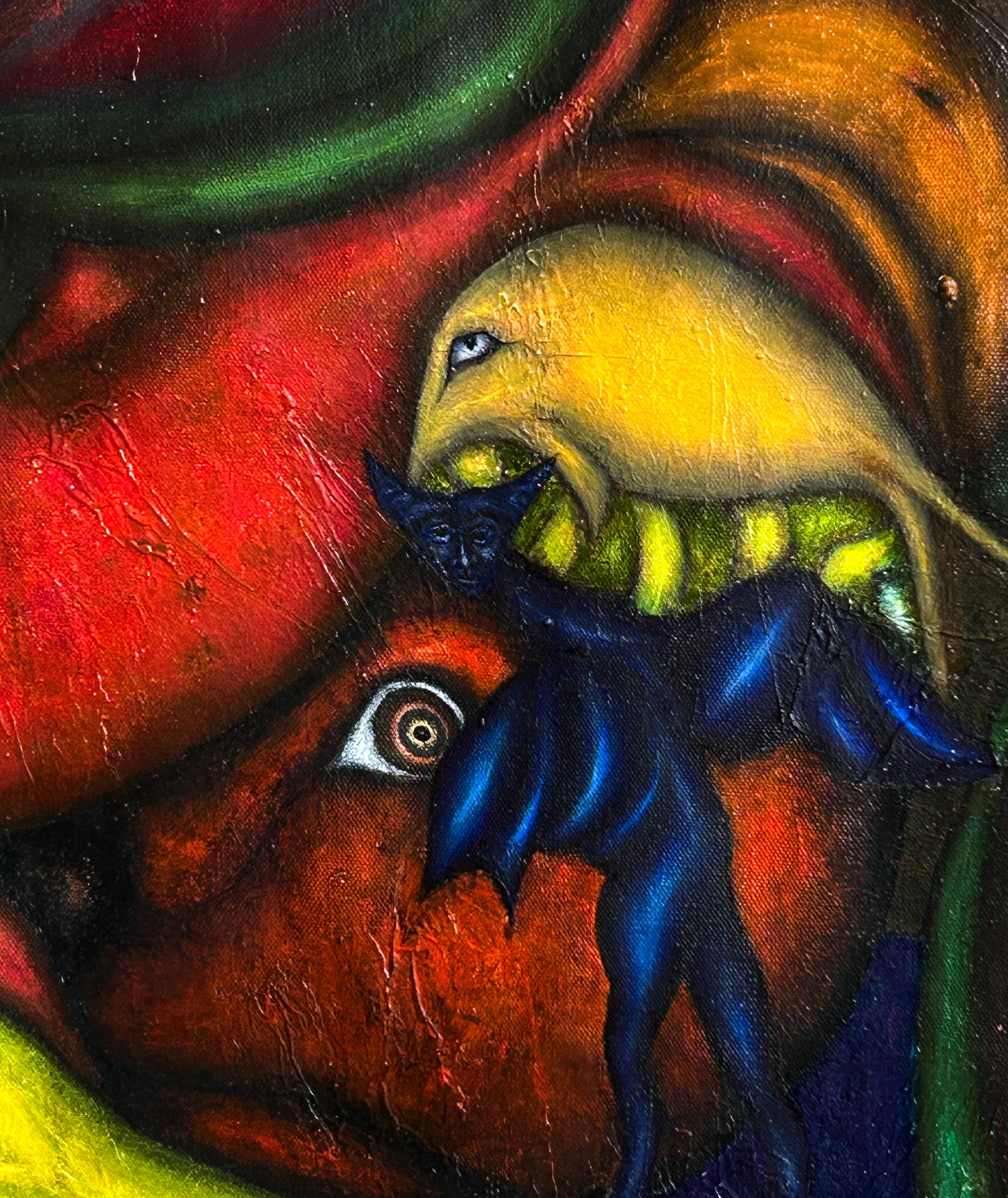 Contemporary Ölgemälde mit Figuren und Tieren 