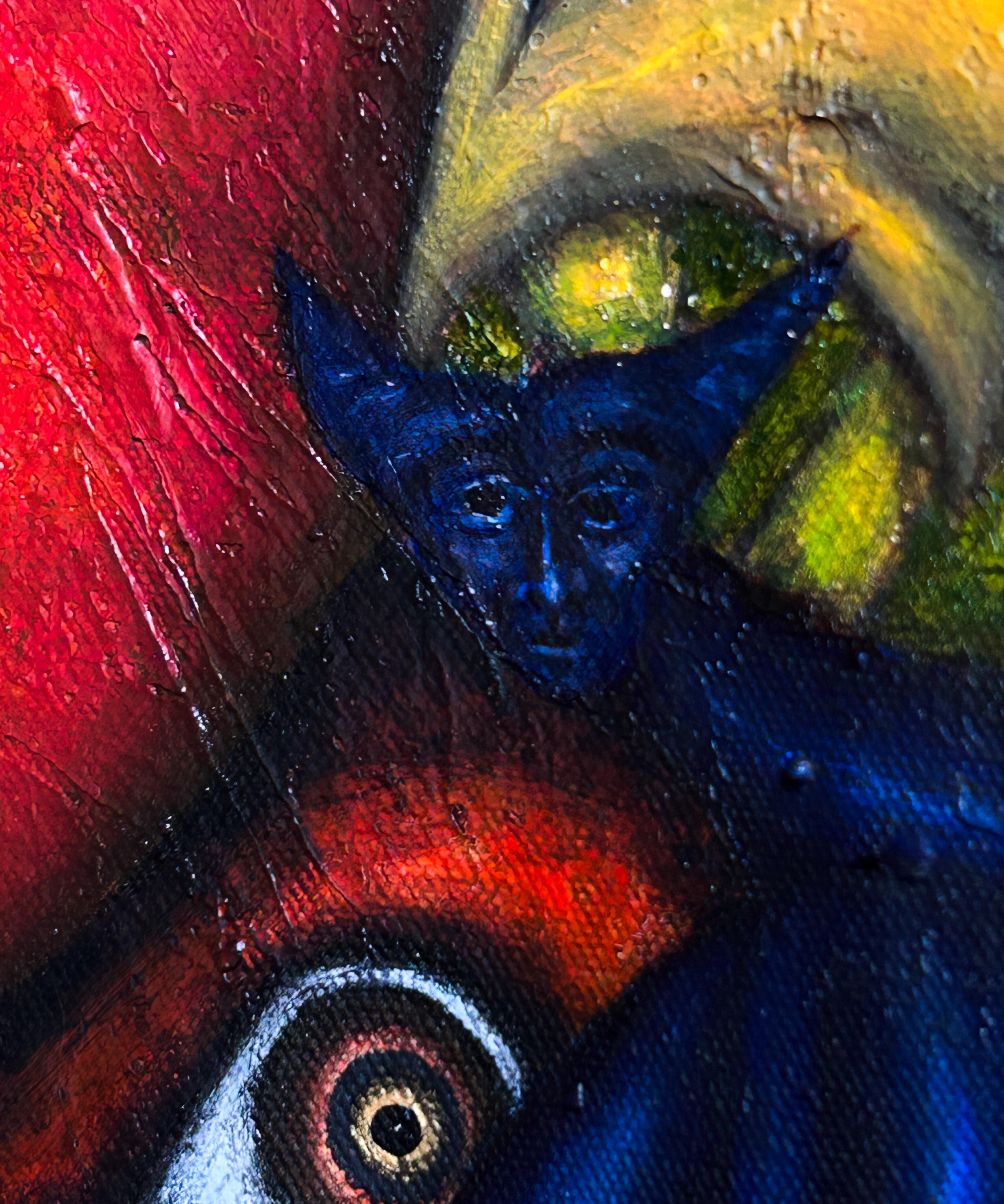 Contemporary Ölgemälde mit Figuren und Tieren 