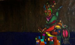 Pittura a olio contemporanea con figure e animali "kairos" 2024