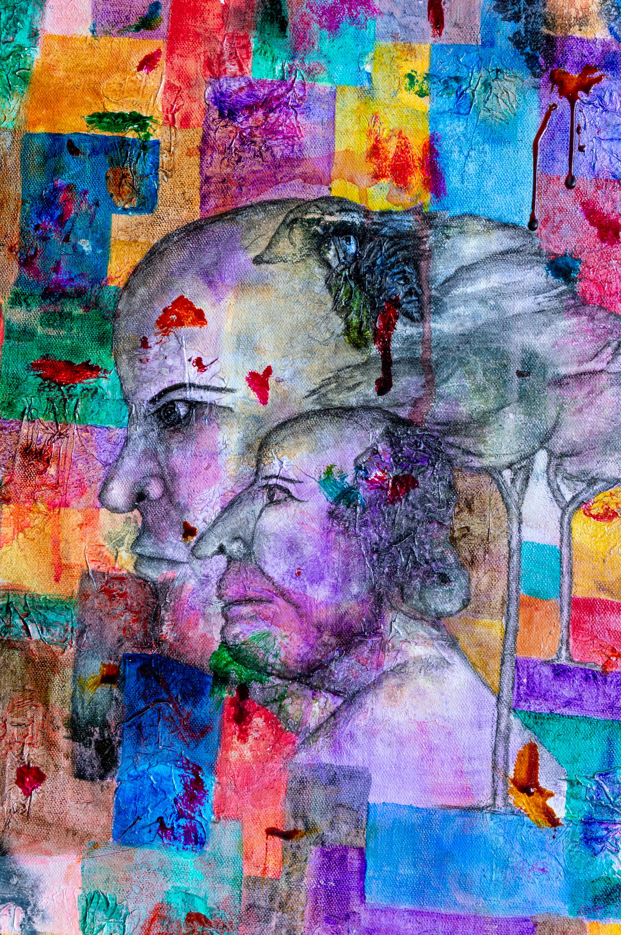 Entropy, olio su tela figurativo e astratto - Abstract Painting Grigio di Luis Alexander Rodríguez (Ie-Xiua)