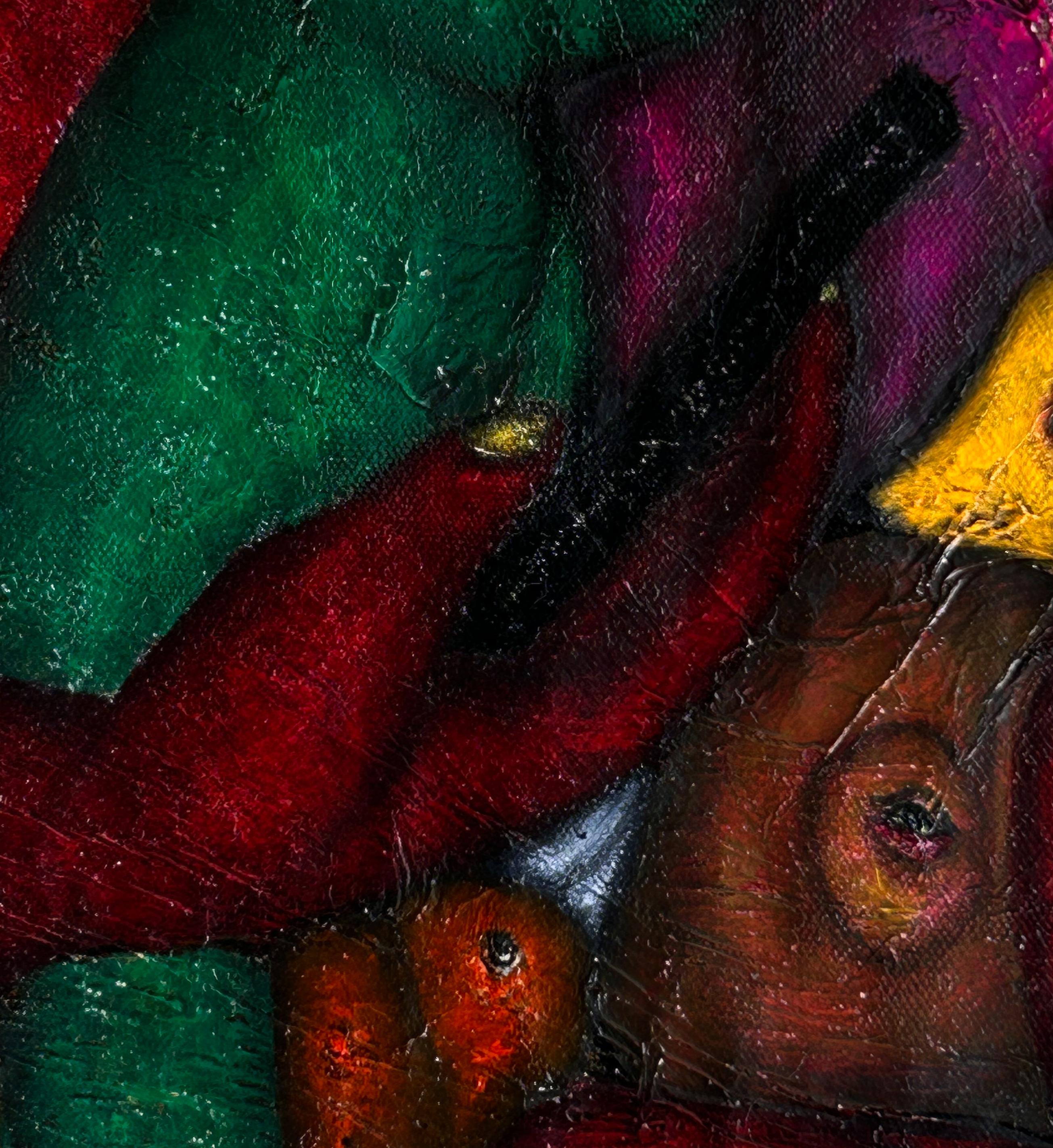 Figurative and abstract oil painting on canvas mixed technique. 