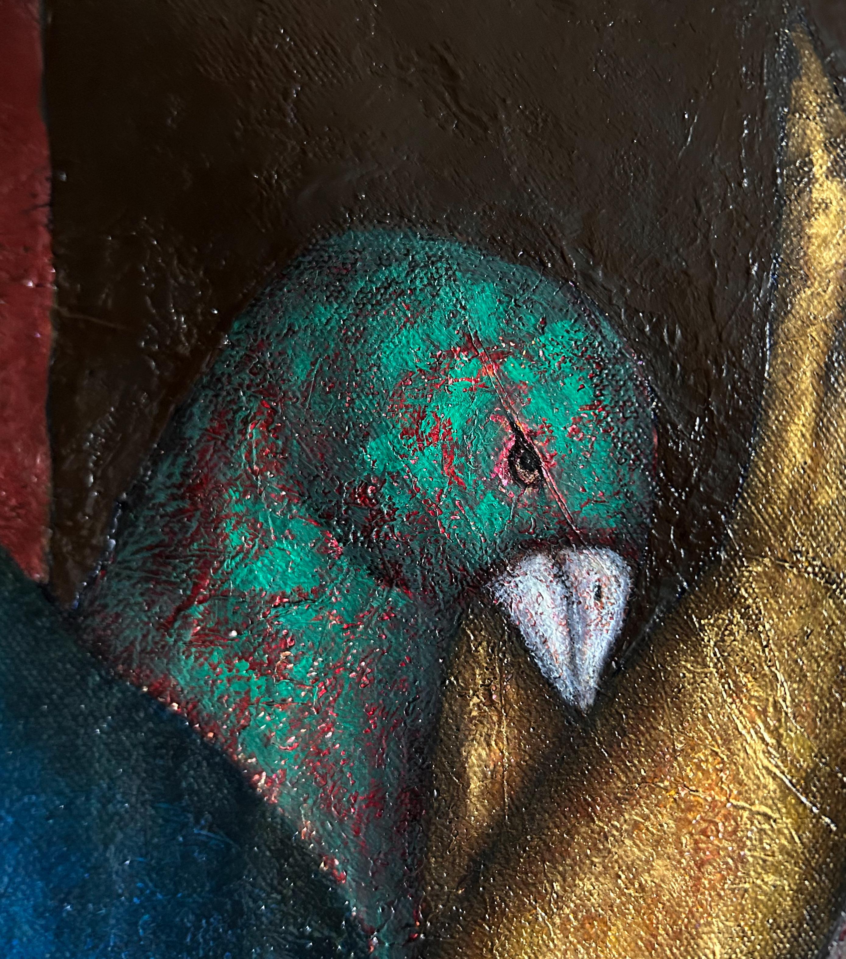 Figurative and abstract oil painting on canvas mixed technique. 