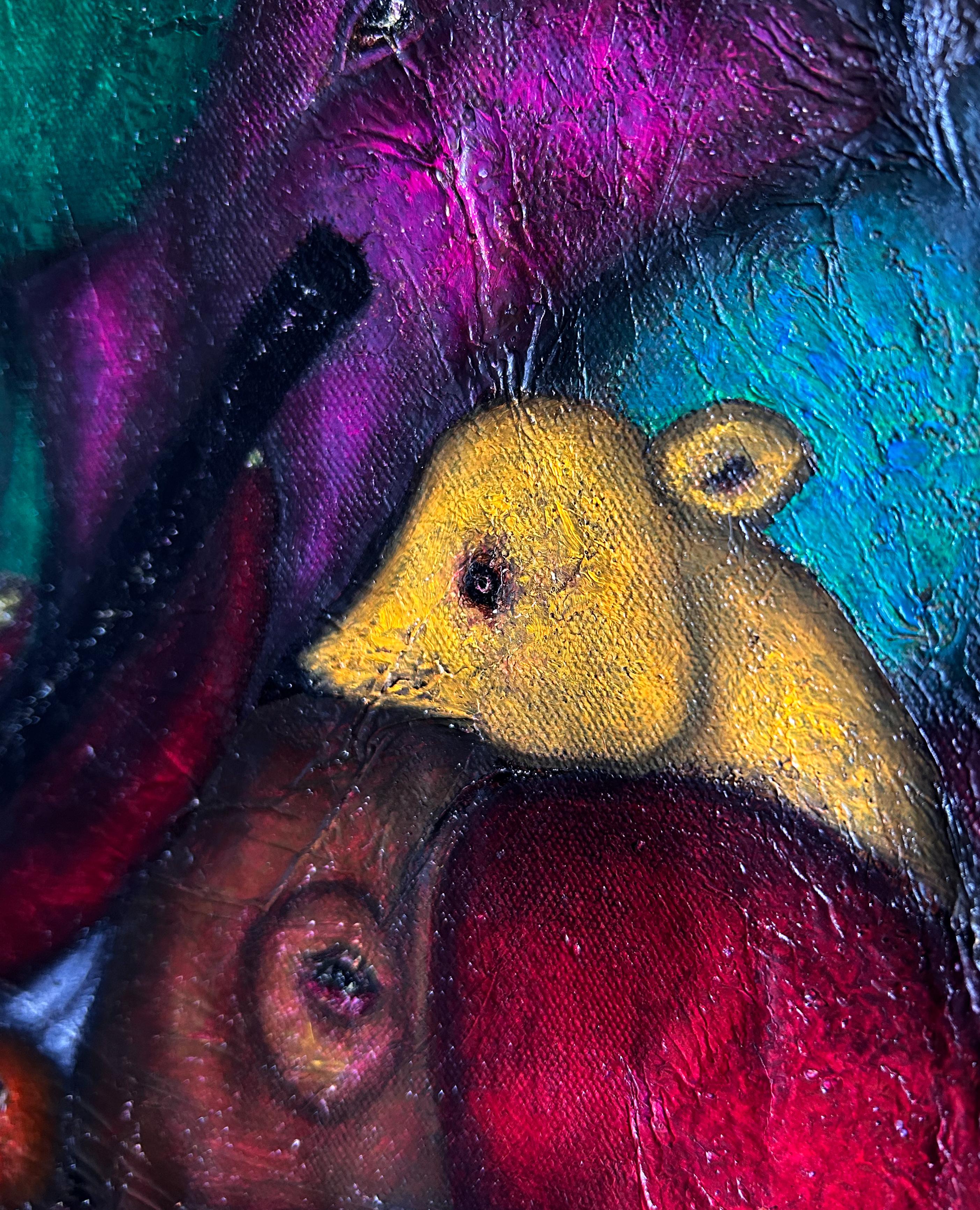 Figurative and abstract oil painting on canvas mixed technique. 