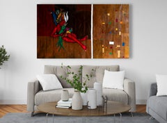 Figurative and abstract oil painting on canvas mixed technique. "The birth"