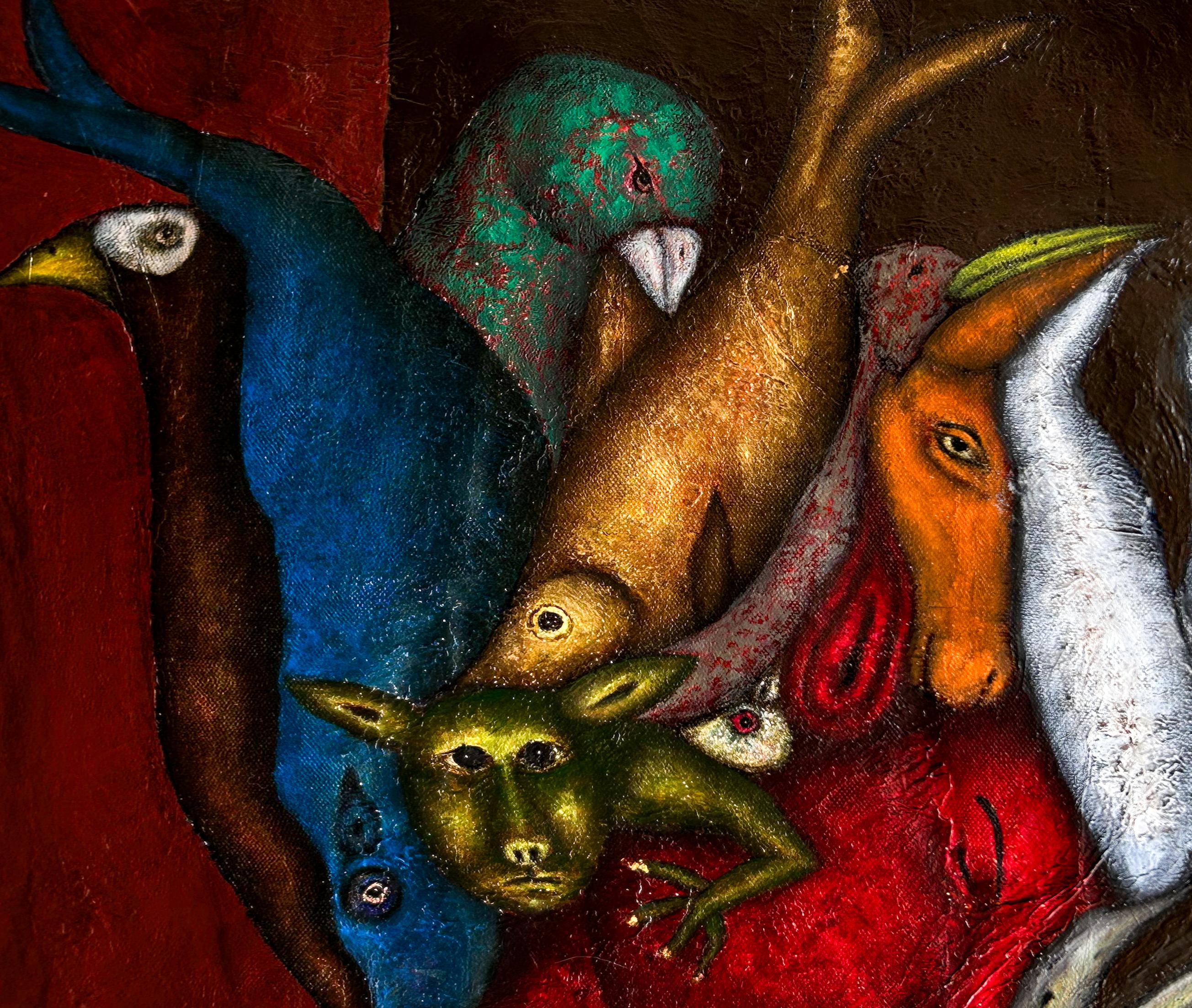 Figurative and abstract oil painting on canvas mixed technique. 