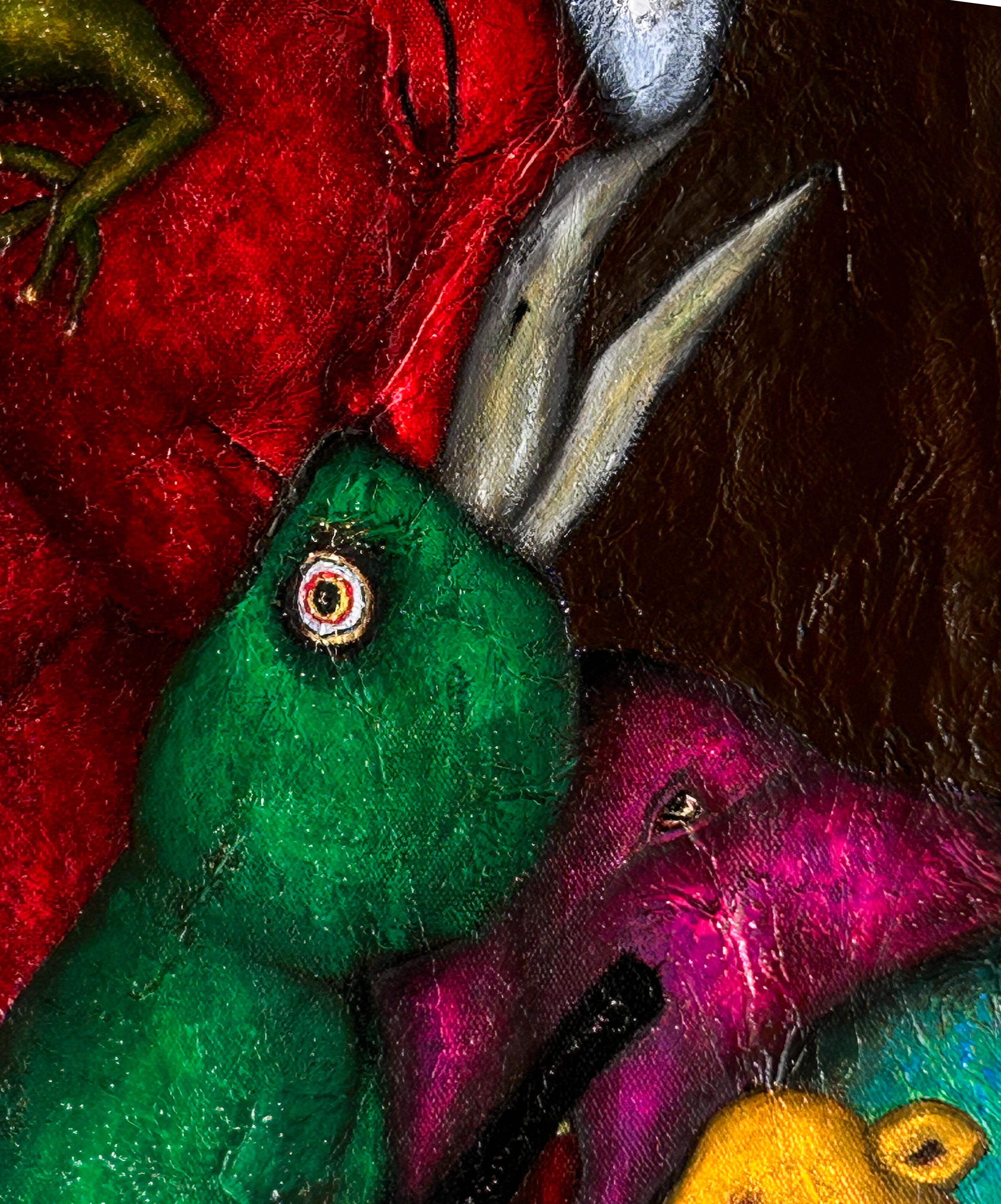 Figurative and abstract oil painting on canvas mixed technique. 