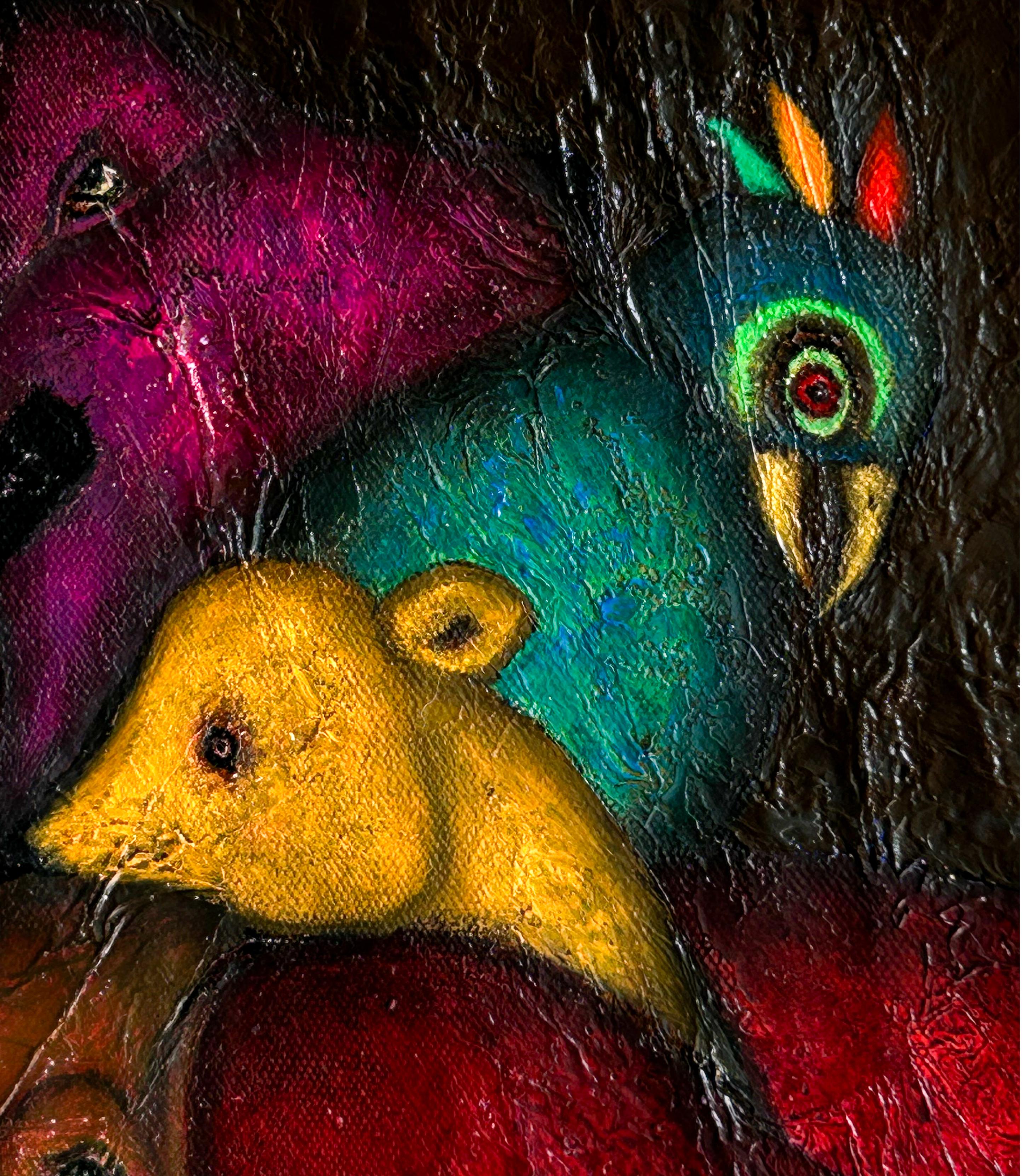 Figurative and abstract oil painting on canvas mixed technique. 
