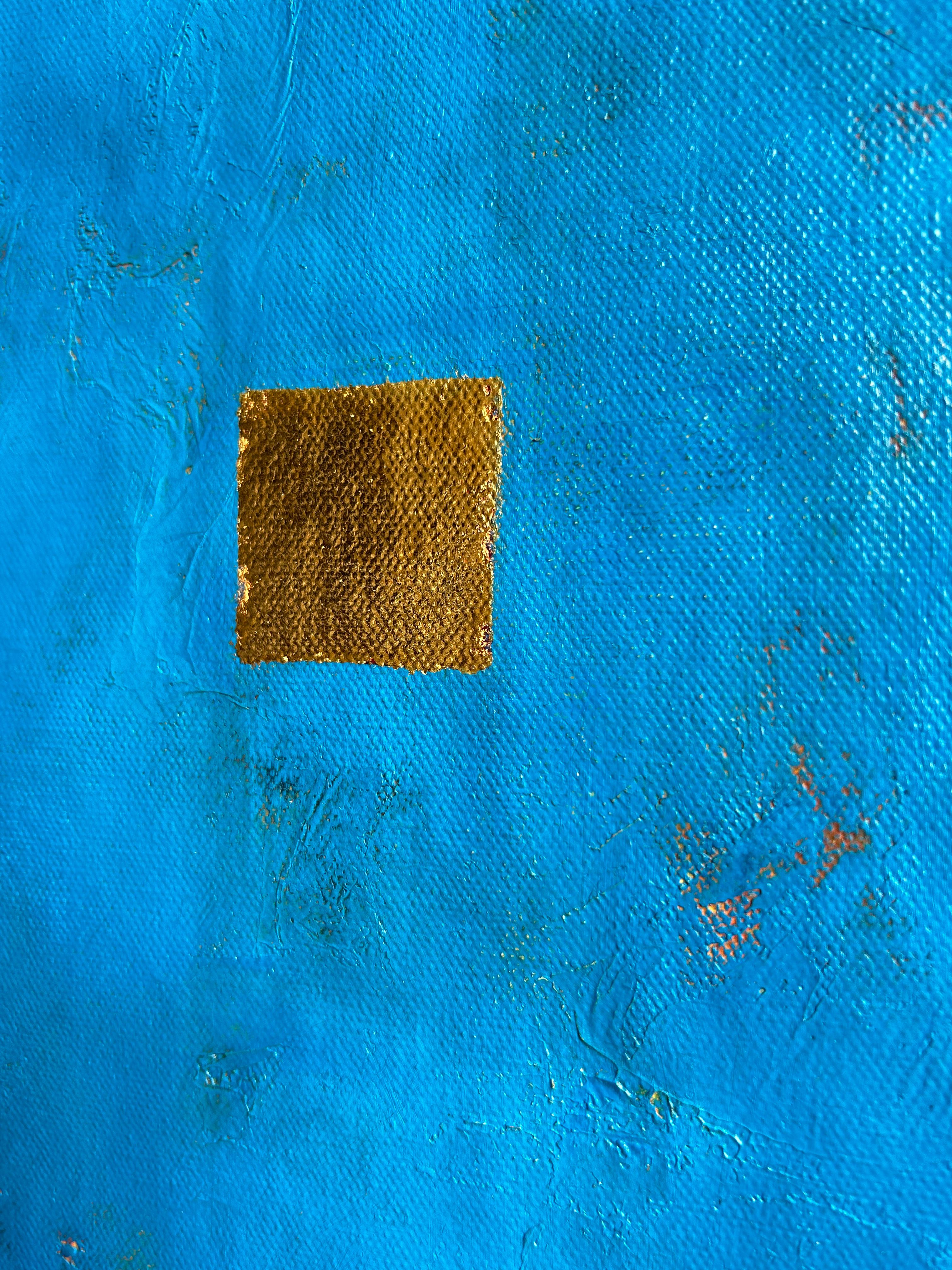 Ölgemälde auf Leinwand und Blattgold „The Luminous Moment #1 Blau und Orange“ im Angebot 6