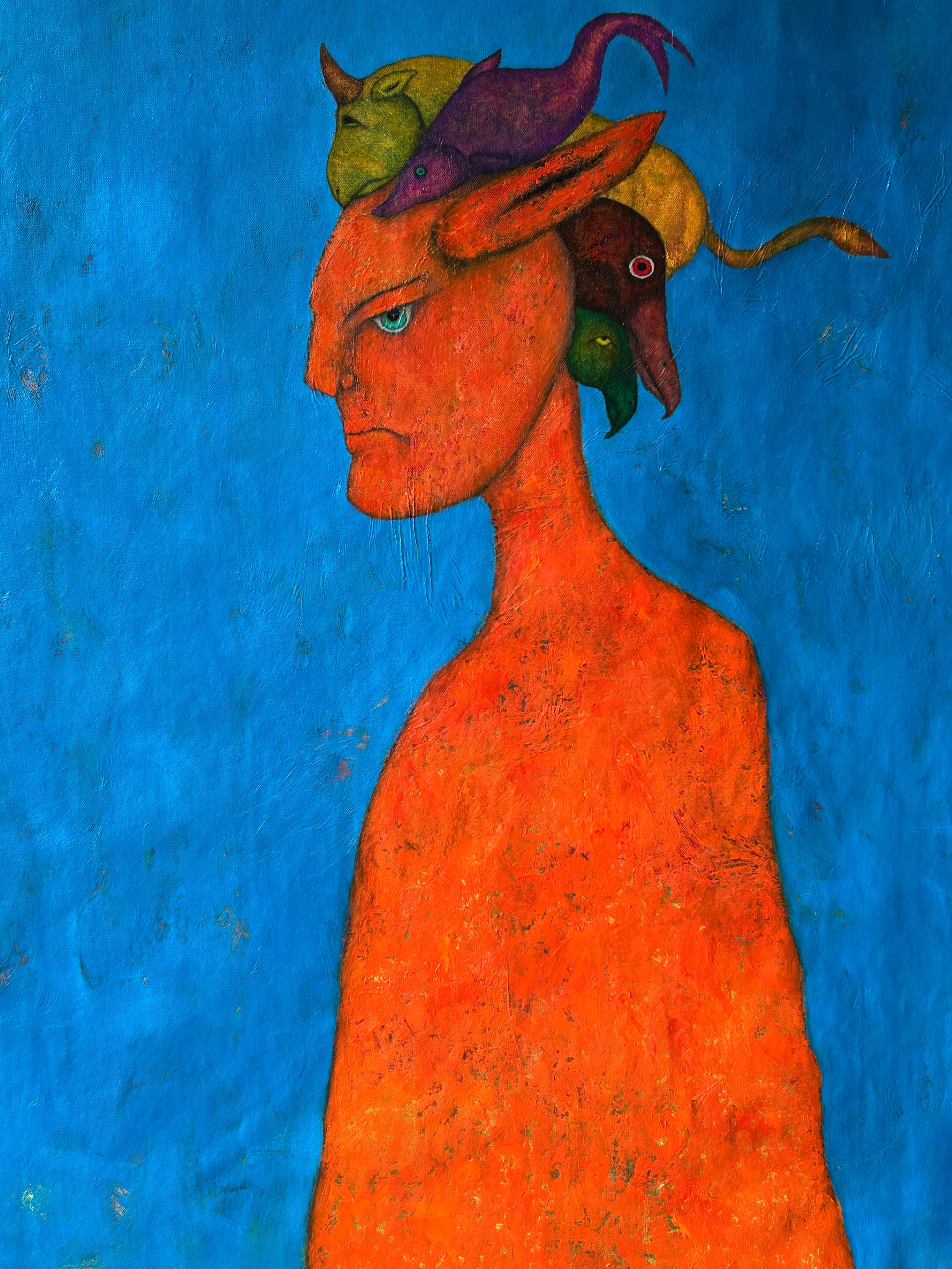 Ölgemälde auf Leinwand und Blattgold „The Luminous Moment #1 Blau und Orange“ (Zeitgenössisch), Painting, von Luis Alexander Rodríguez (Ie-Xiua)