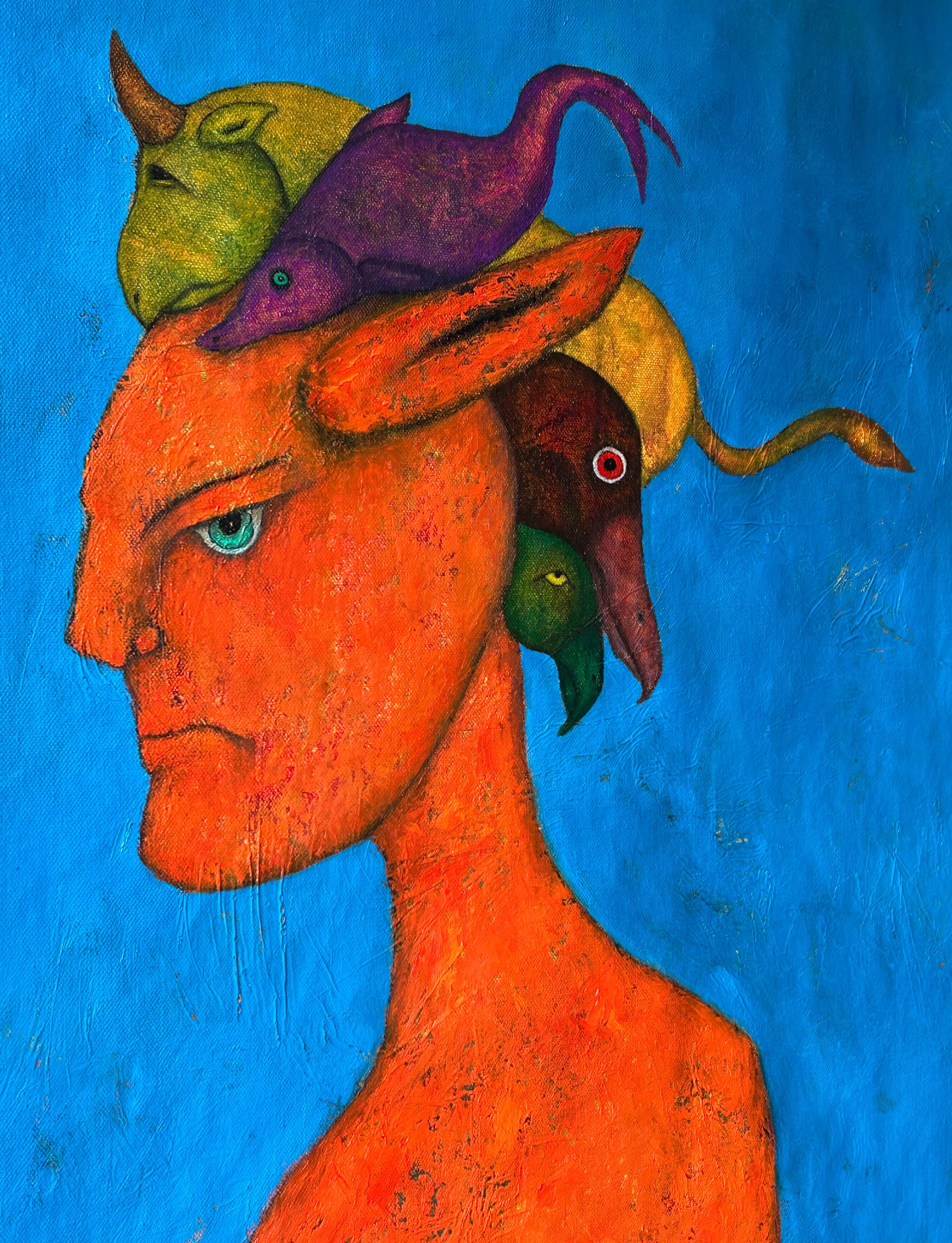 Ölgemälde auf Leinwand und Blattgold „The Luminous Moment #1 Blau und Orange“ im Angebot 1