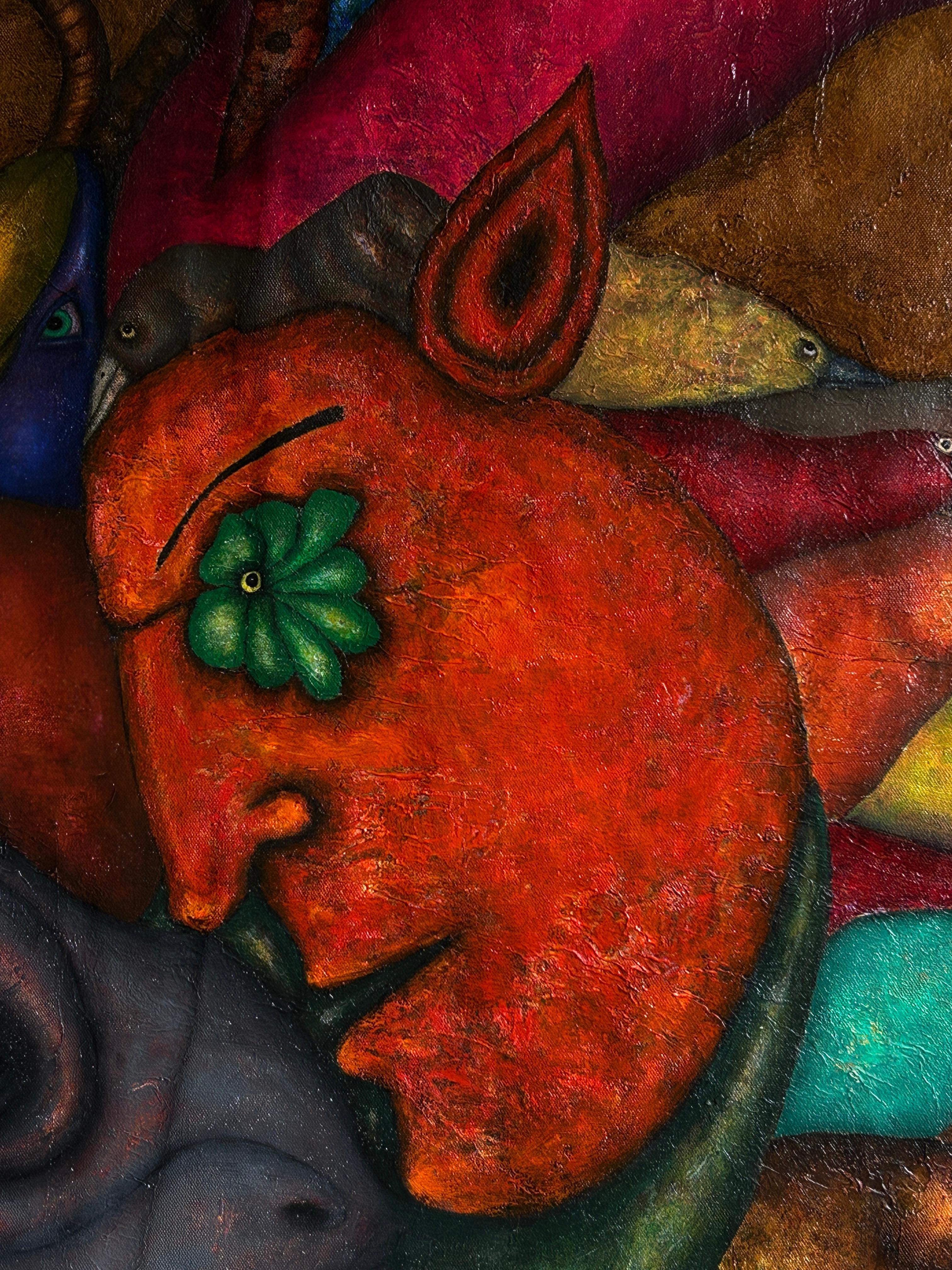 Figurative Oil Painting on Canvas and Animals. 