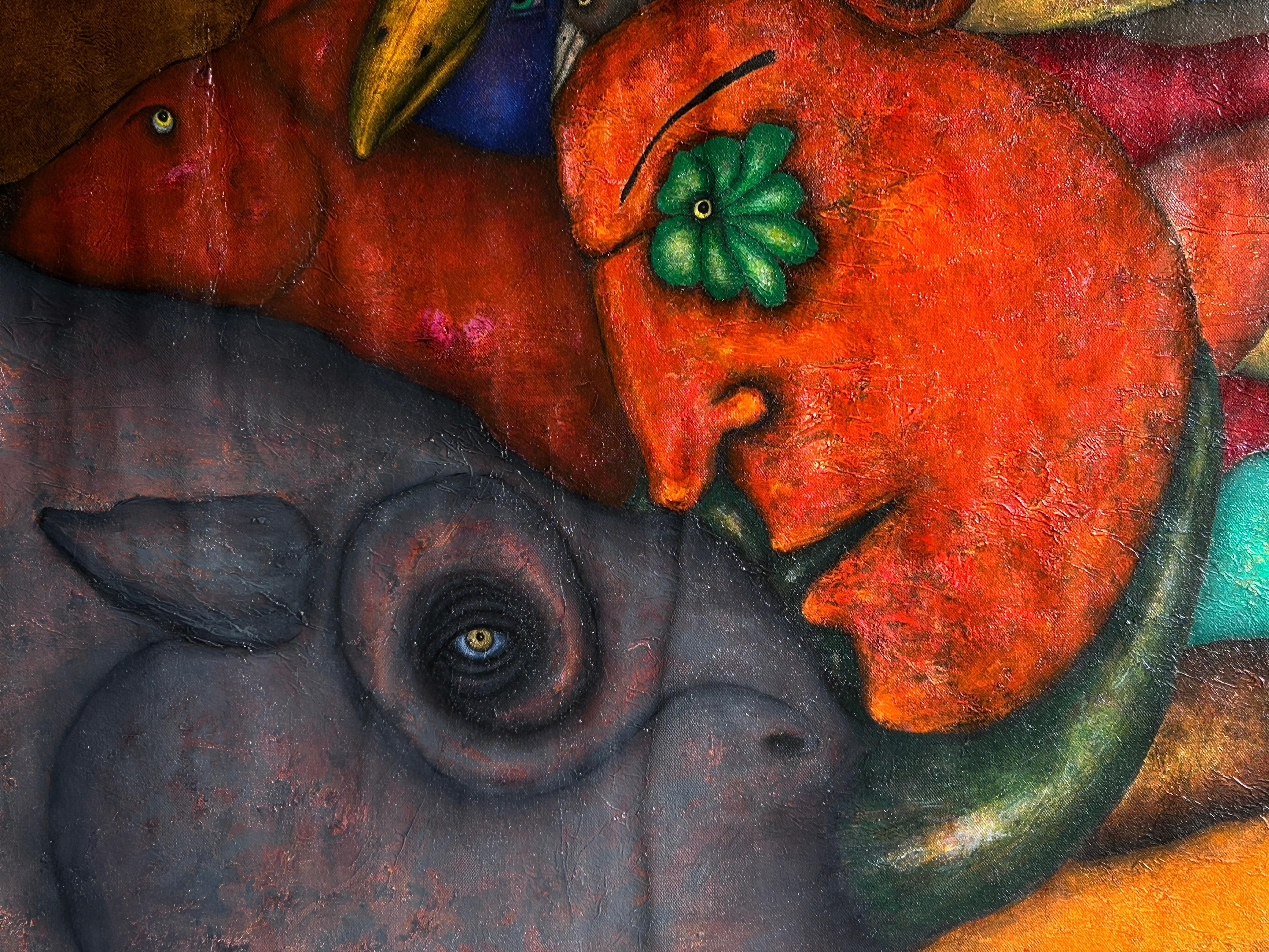 Figurative Oil Painting on Canvas and Animals. 