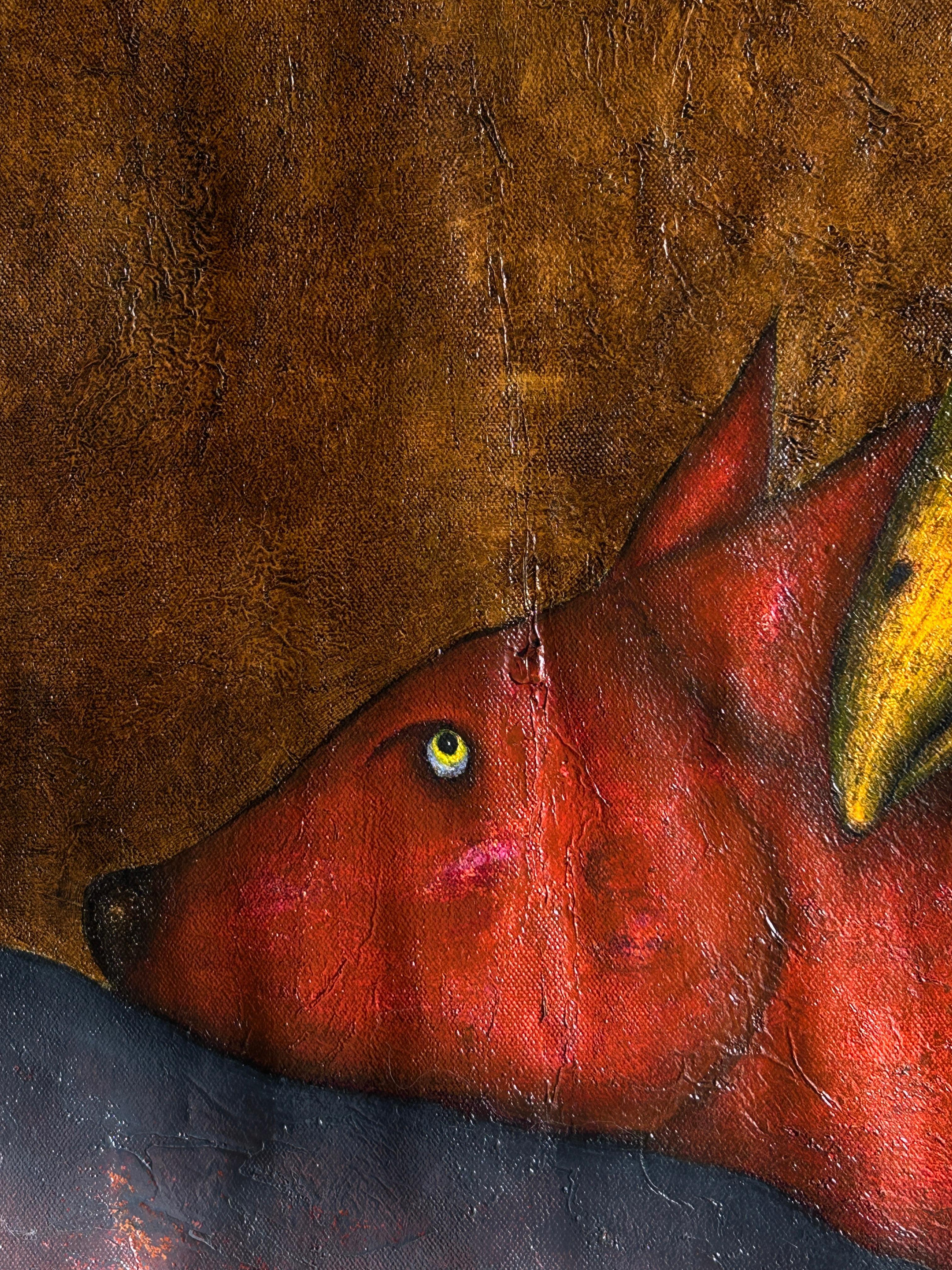 Figurative Oil Painting on Canvas and Animals. 