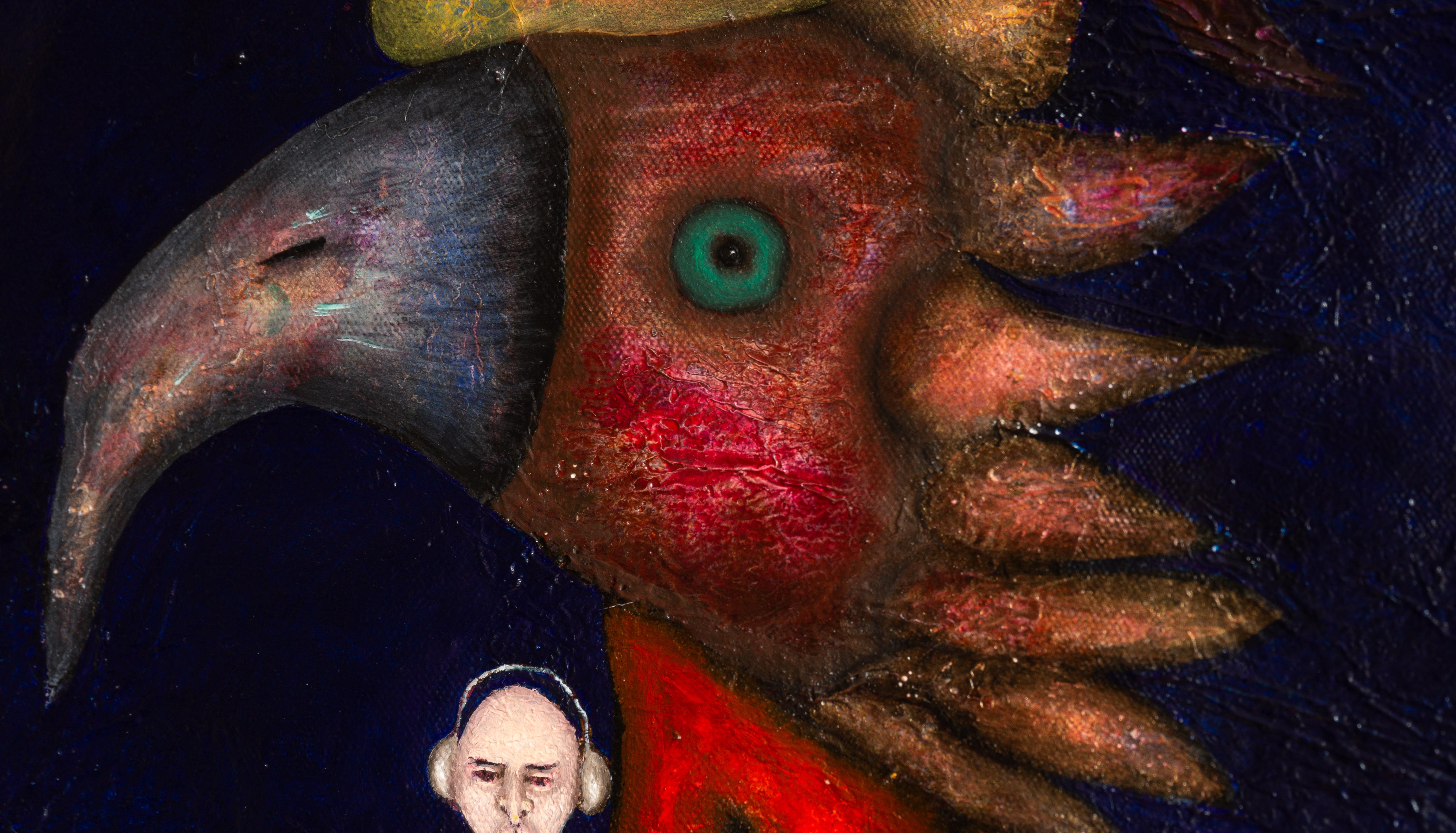 Pittura ad olio figurativa su tela blu Mixed Media And Textures. Trasfigurazione in vendita 5