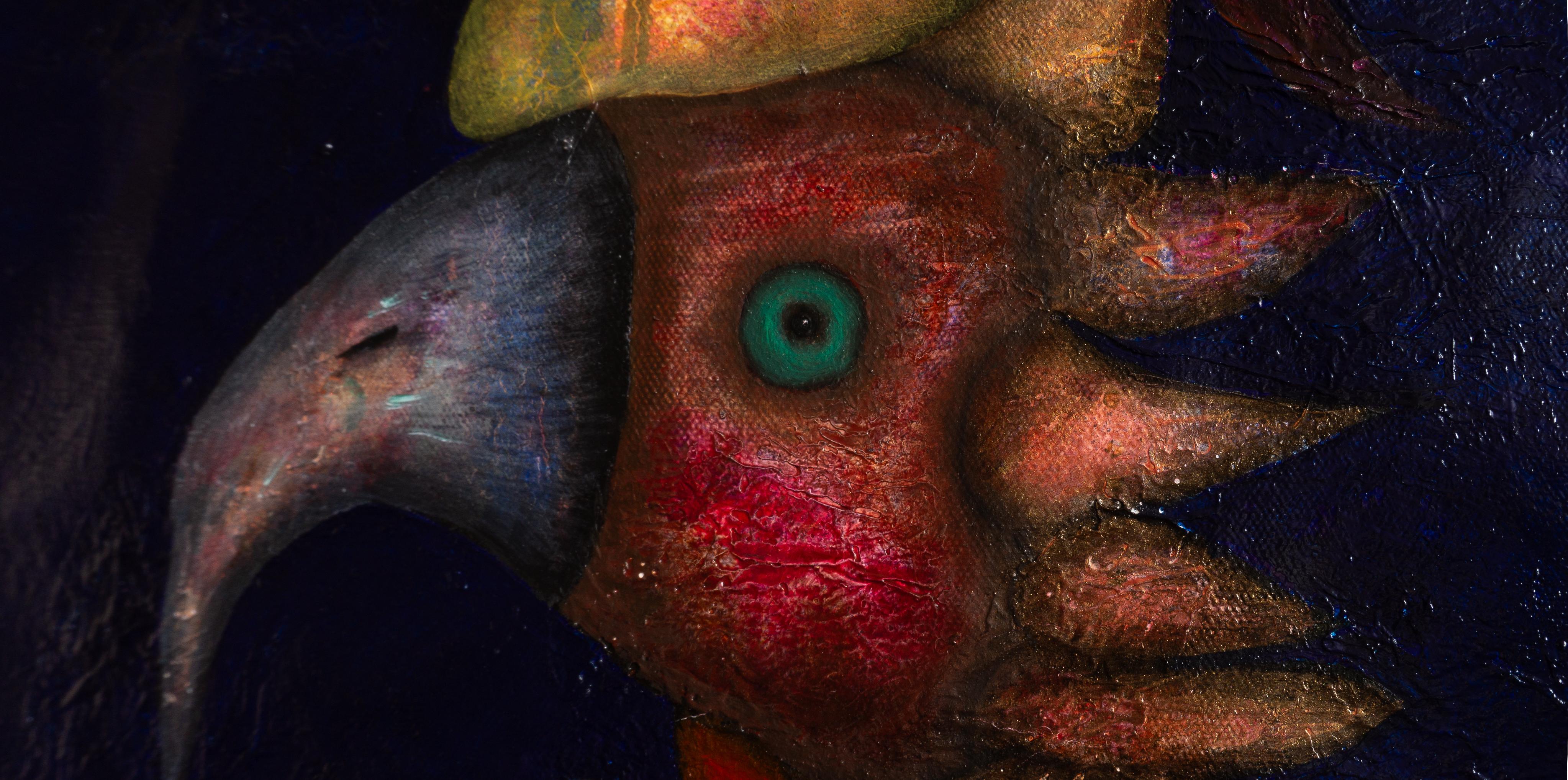 Pittura ad olio figurativa su tela blu Mixed Media And Textures. Trasfigurazione in vendita 6