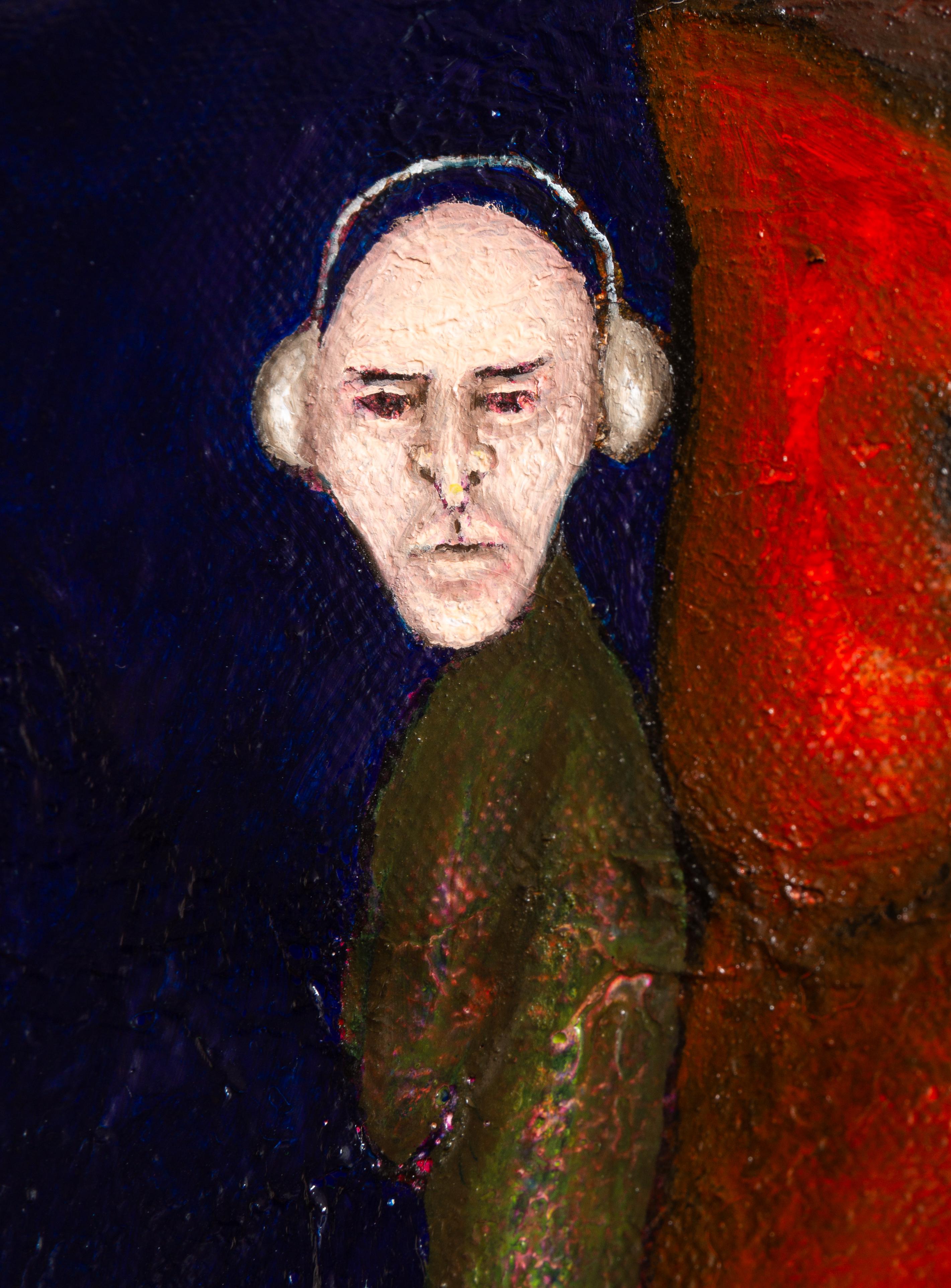 Pittura ad olio figurativa su tela blu Mixed Media And Textures. Trasfigurazione in vendita 10