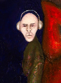 Figuratives Ölgemälde auf Leinwand Blau Mixed Media und Texturen. Verklärung