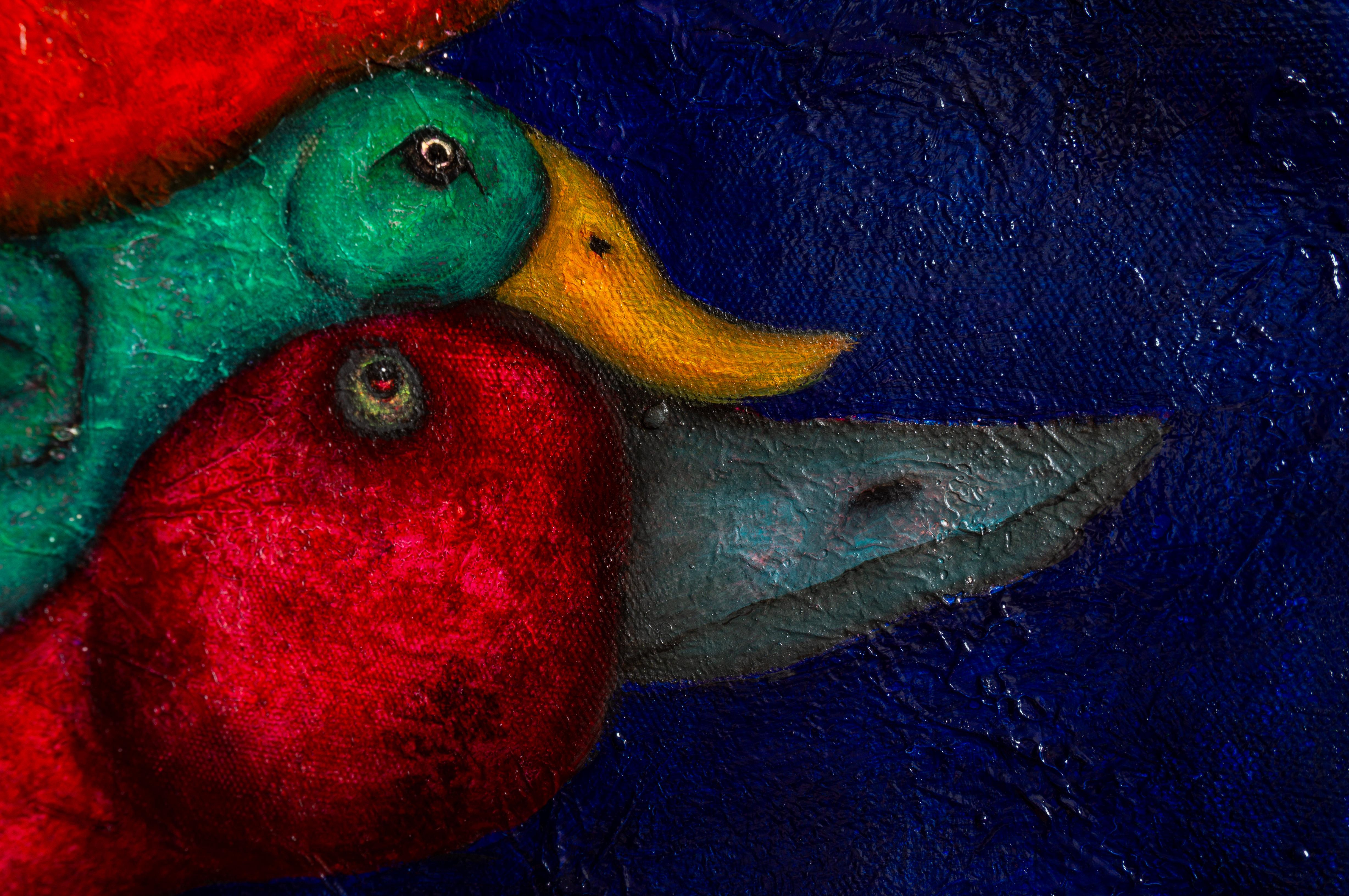 Pittura ad olio figurativa su tela blu Mixed Media And Textures. Trasfigurazione in vendita 12