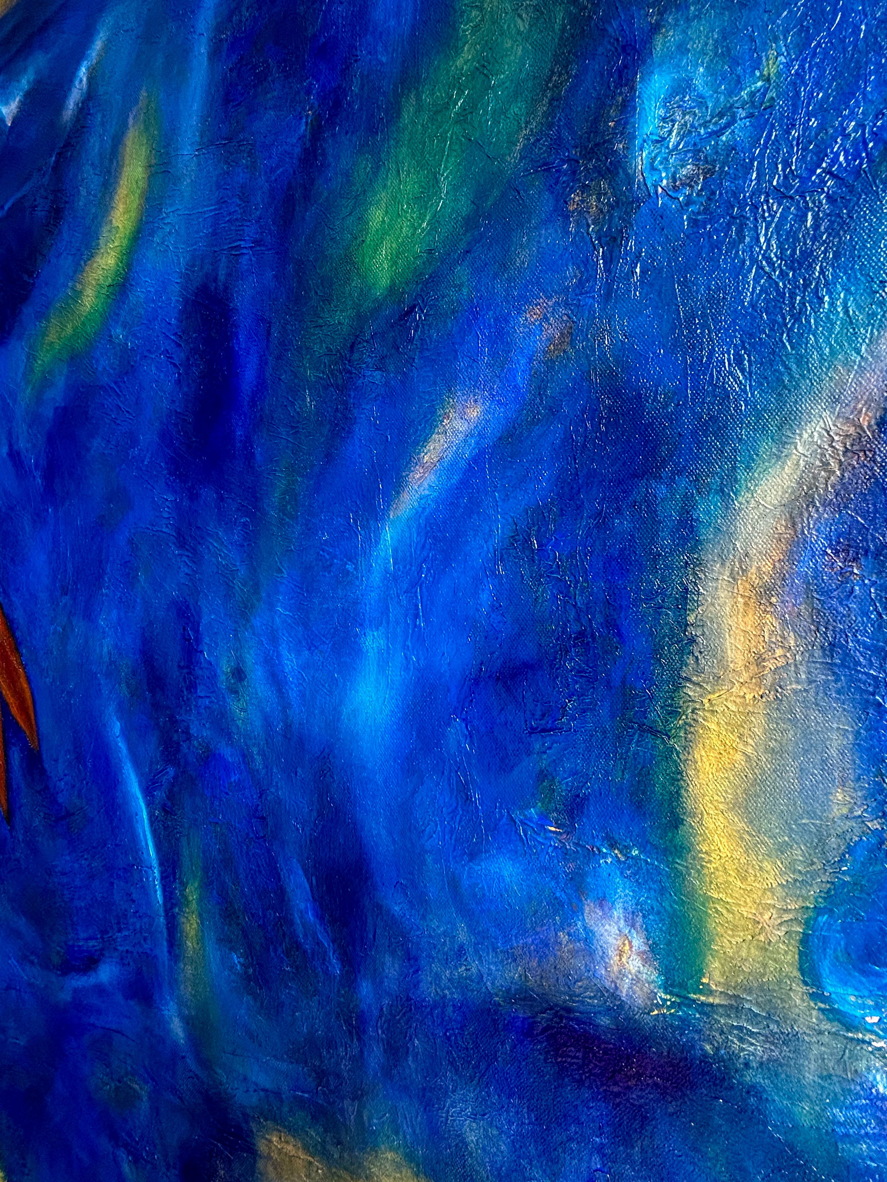 Oil Painting On Canvas In Blue Tones And Texture. 