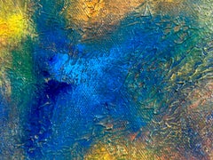 Peinture à l'huile figurative sur toile dans des tons bleus et une texture « Night in the Andes »