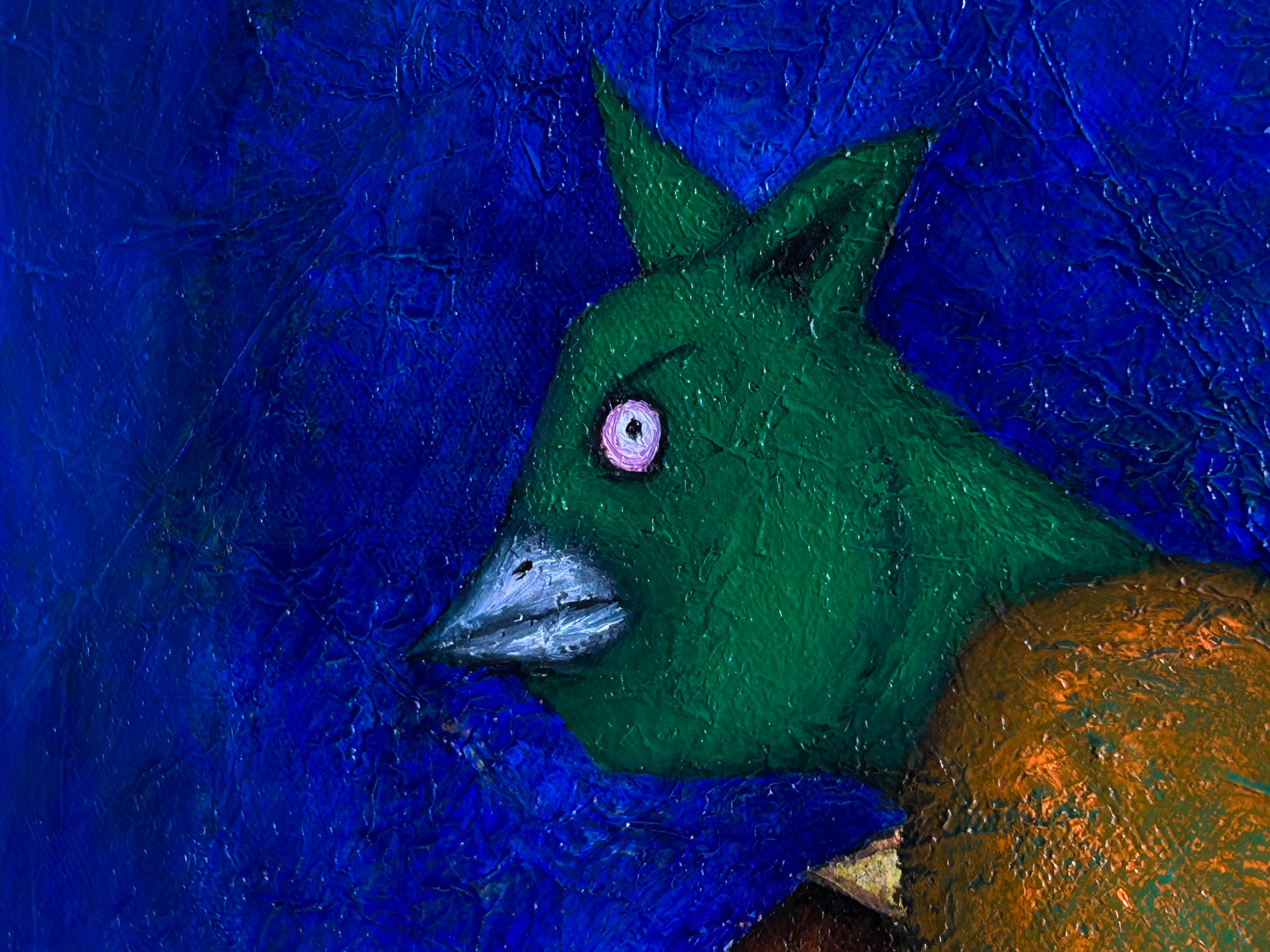 Oil Painting On Canvas In Blue Tones And Texture. 