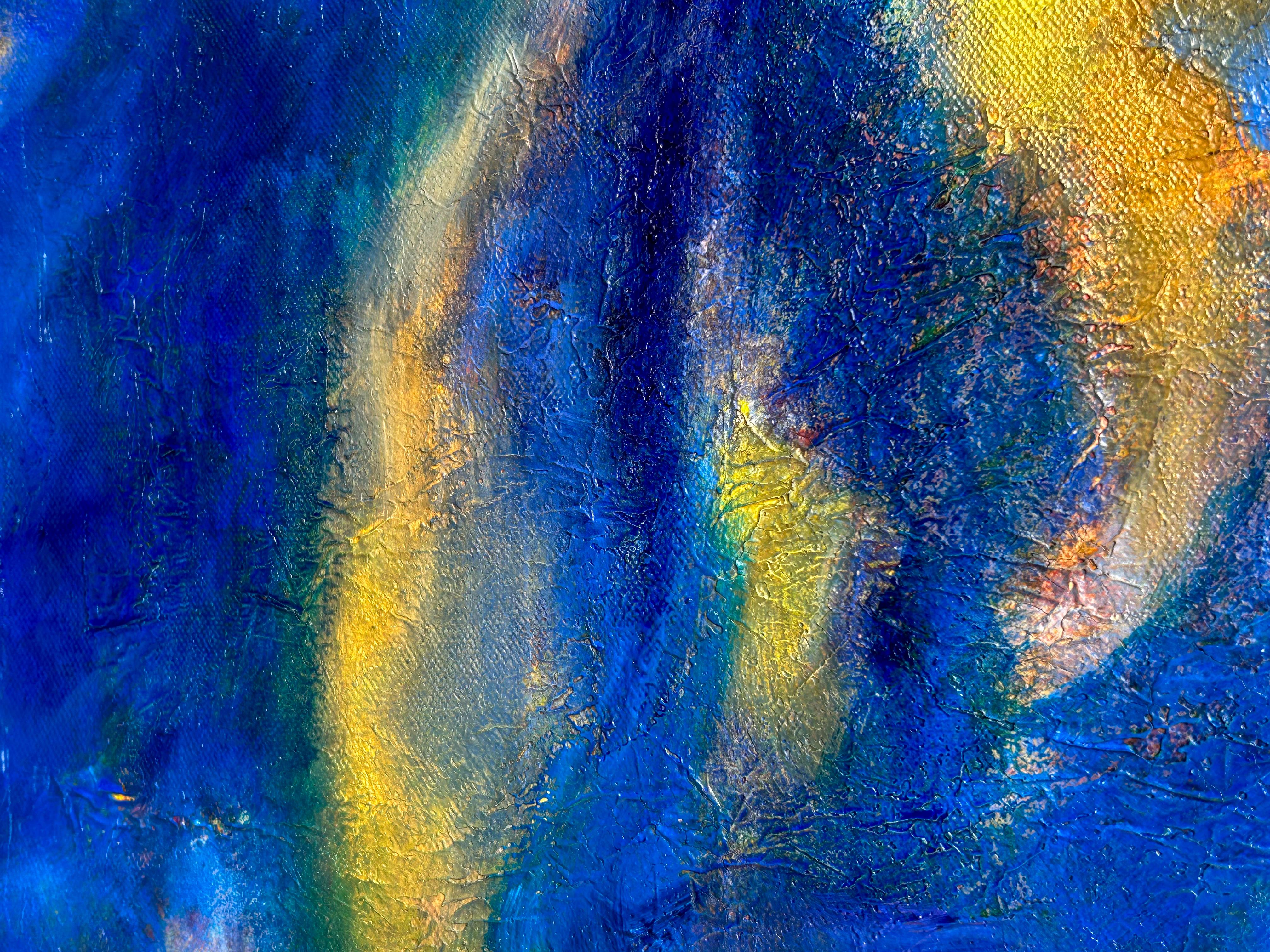 Oil Painting On Canvas In Blue Tones And Texture. 