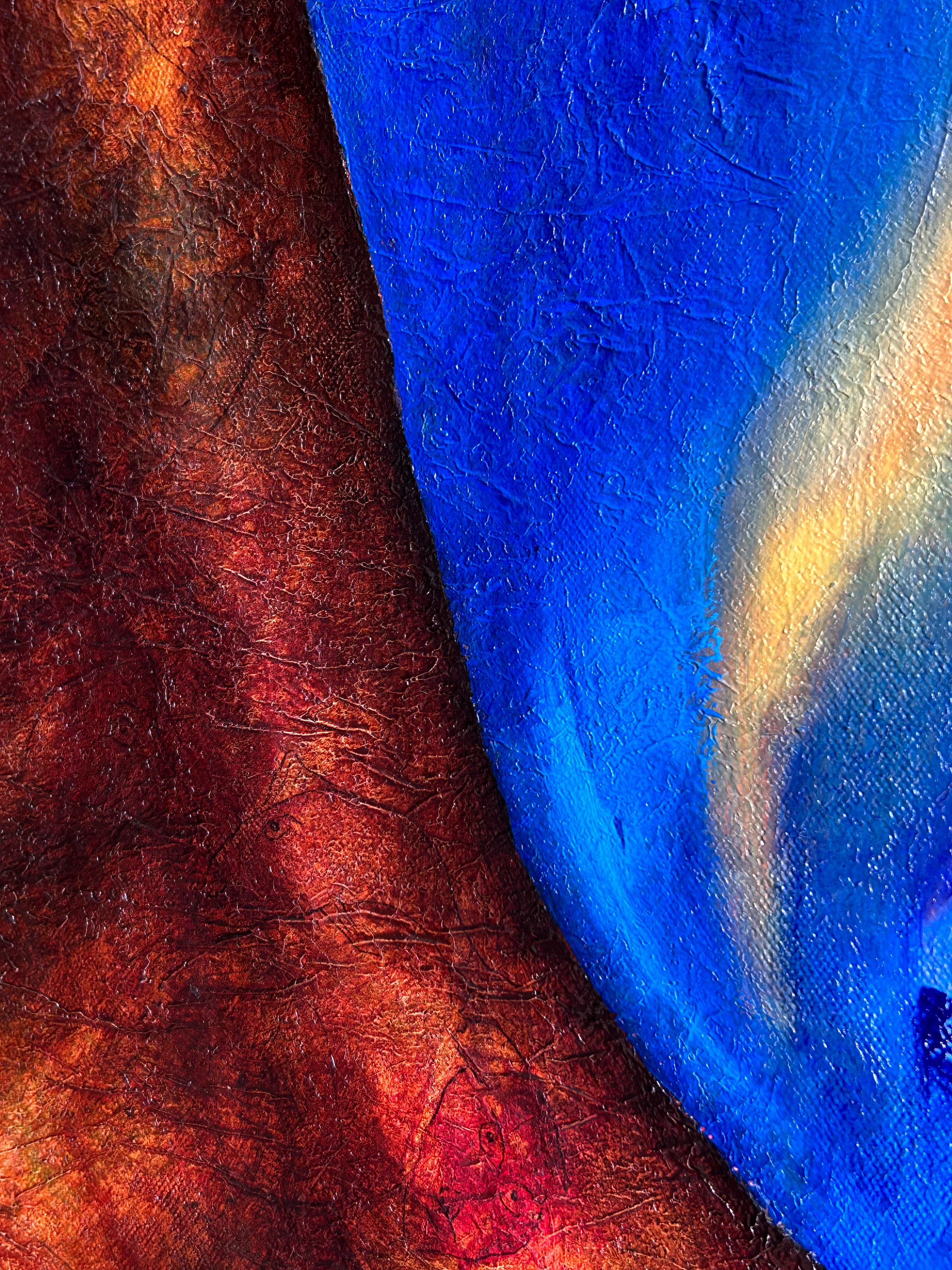 Oil Painting On Canvas In Blue Tones And Texture. 