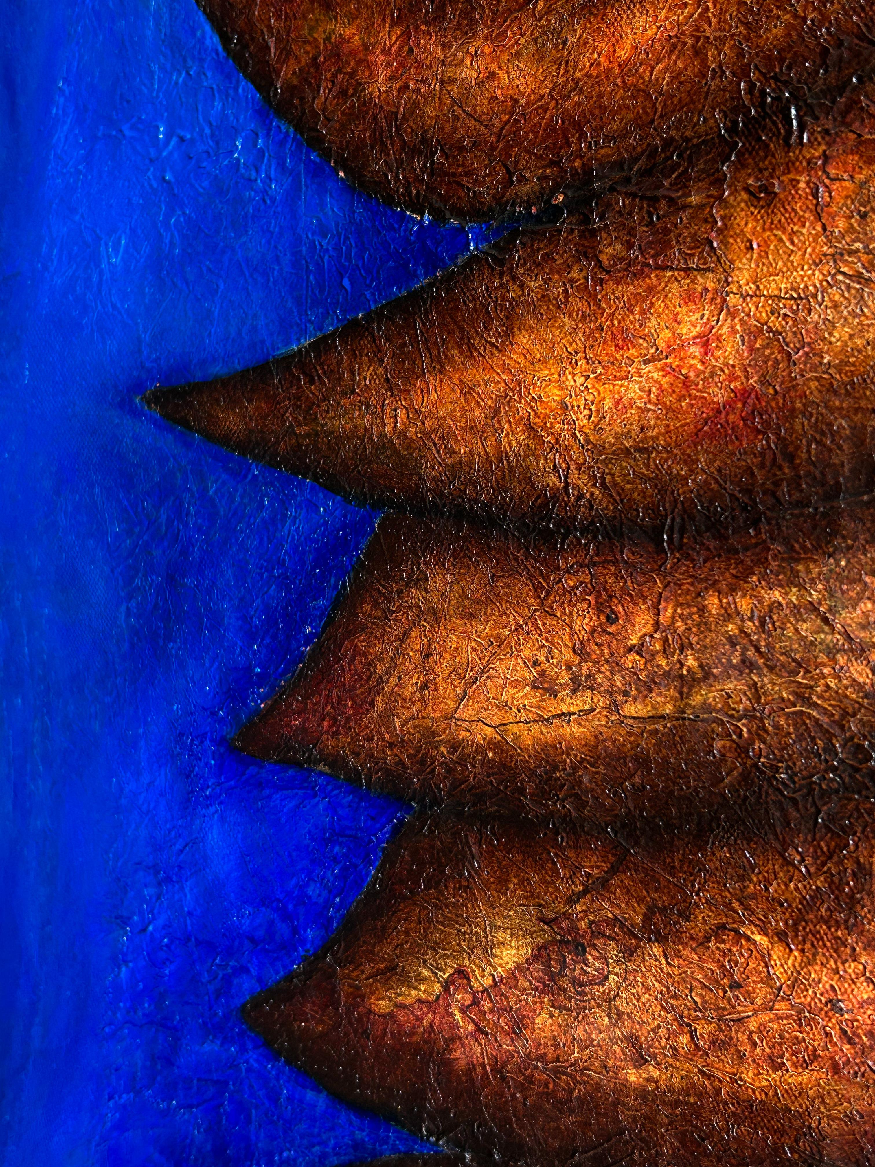 Oil Painting On Canvas In Blue Tones And Texture. 