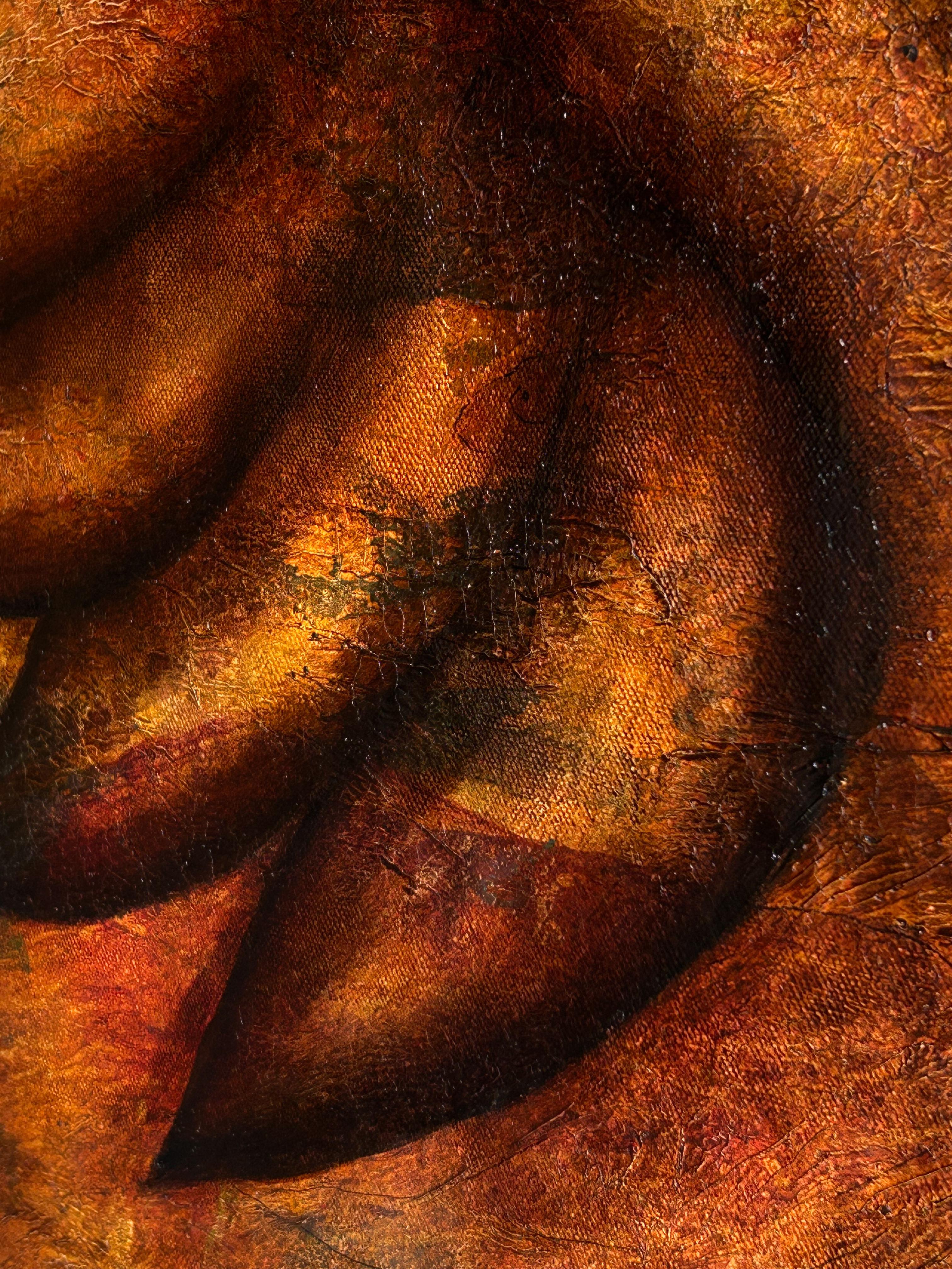 Oil Painting On Canvas In Blue Tones And Texture. 