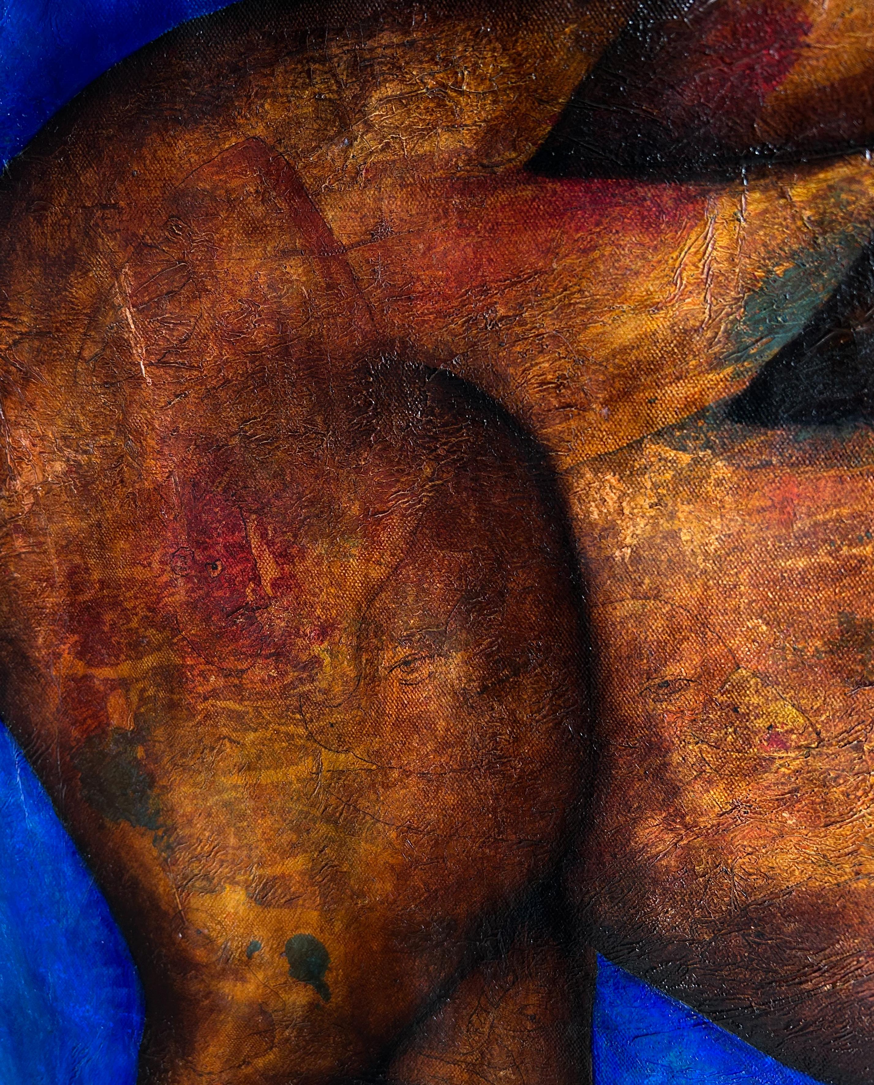 Oil Painting On Canvas In Blue Tones And Texture. 