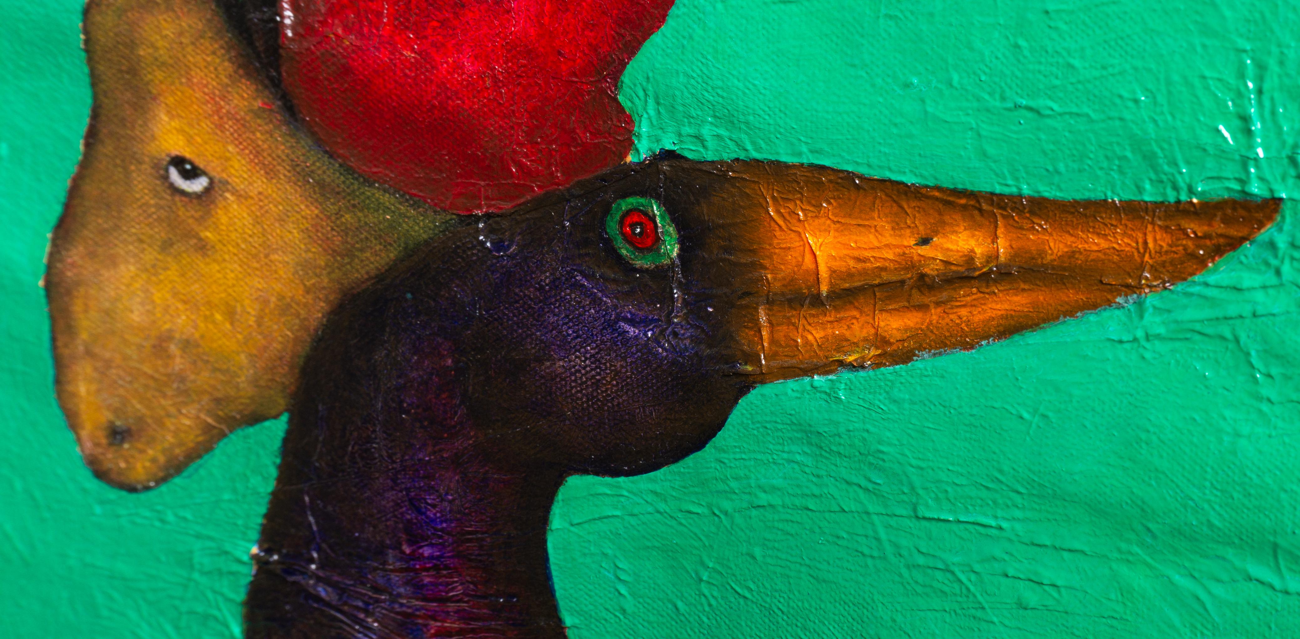 FIGURATIVE Gemälde Tier „Emaragd-Whispers“, Öltextur, gemischt 2022 im Angebot 1